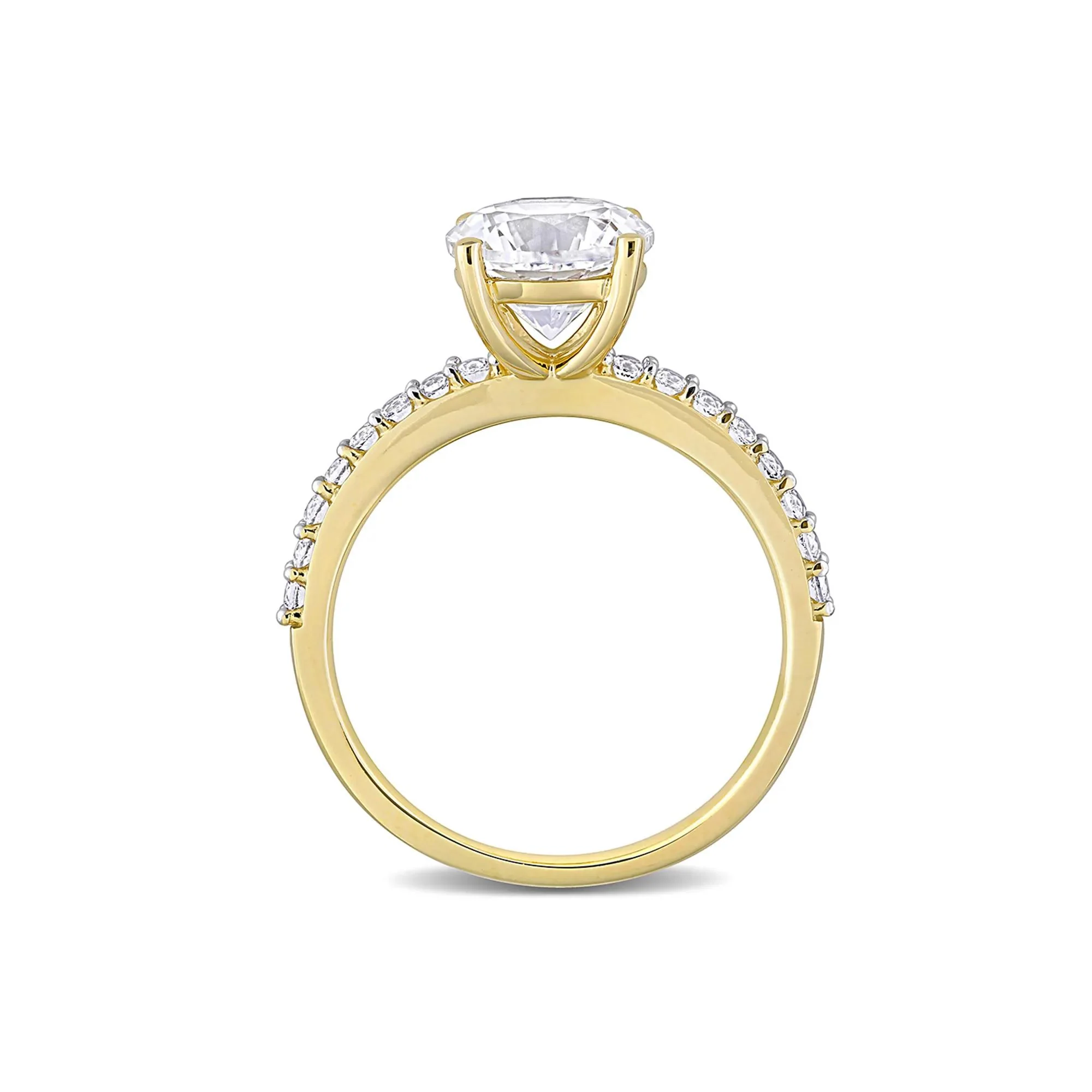 2 3/4 CT. Tw. Lab Created White Sapphire Ring with Pavé Band 10K Yellow Gold Round Brilliant Cut Size 5 - Image 2
