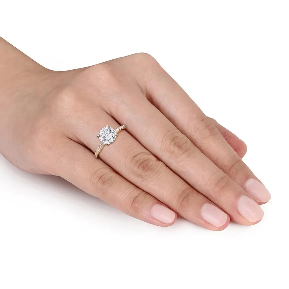 2 3/4 CT. Tw. Lab Created White Sapphire Ring with Pavé Band 10K Yellow Gold Round Brilliant Cut Size 8.5 - Image 6
