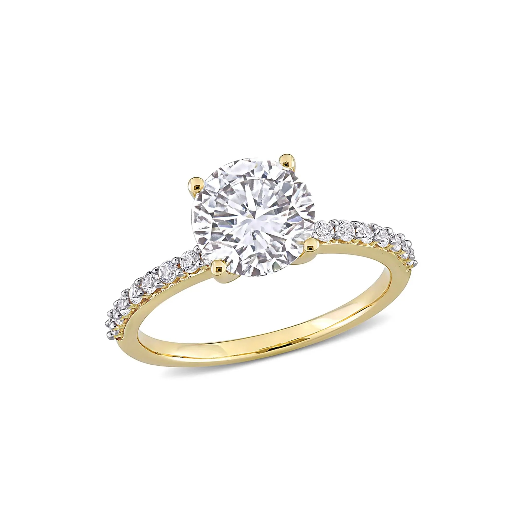 2 3/4 CT. Tw. Lab Created White Sapphire Ring with Pavé Band 10K Yellow Gold Round Brilliant Cut Size 9