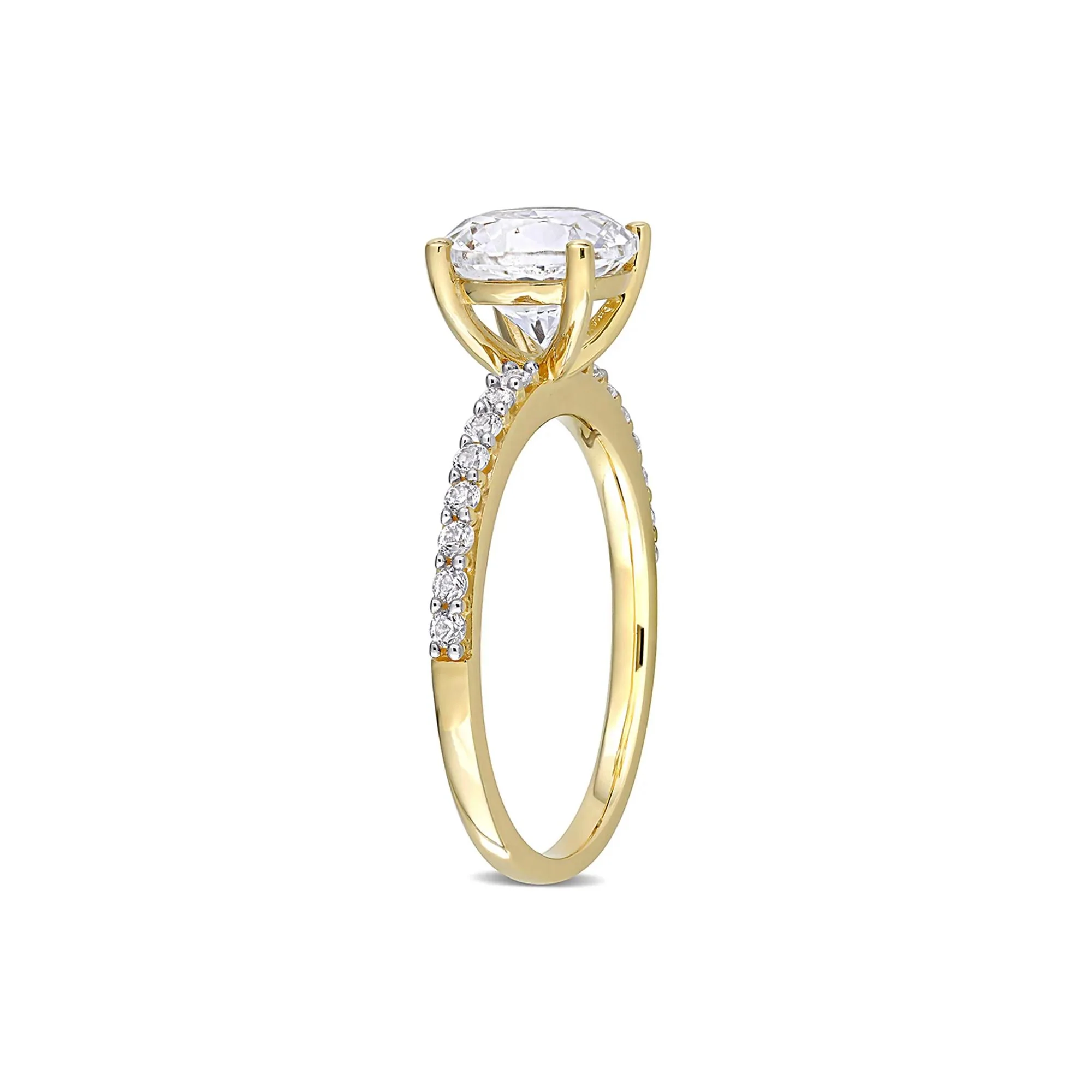 2 3/4 CT. Tw. Lab Created White Sapphire Ring with Pavé Band 10K Yellow Gold Round Brilliant Cut Size 9 - Image 3