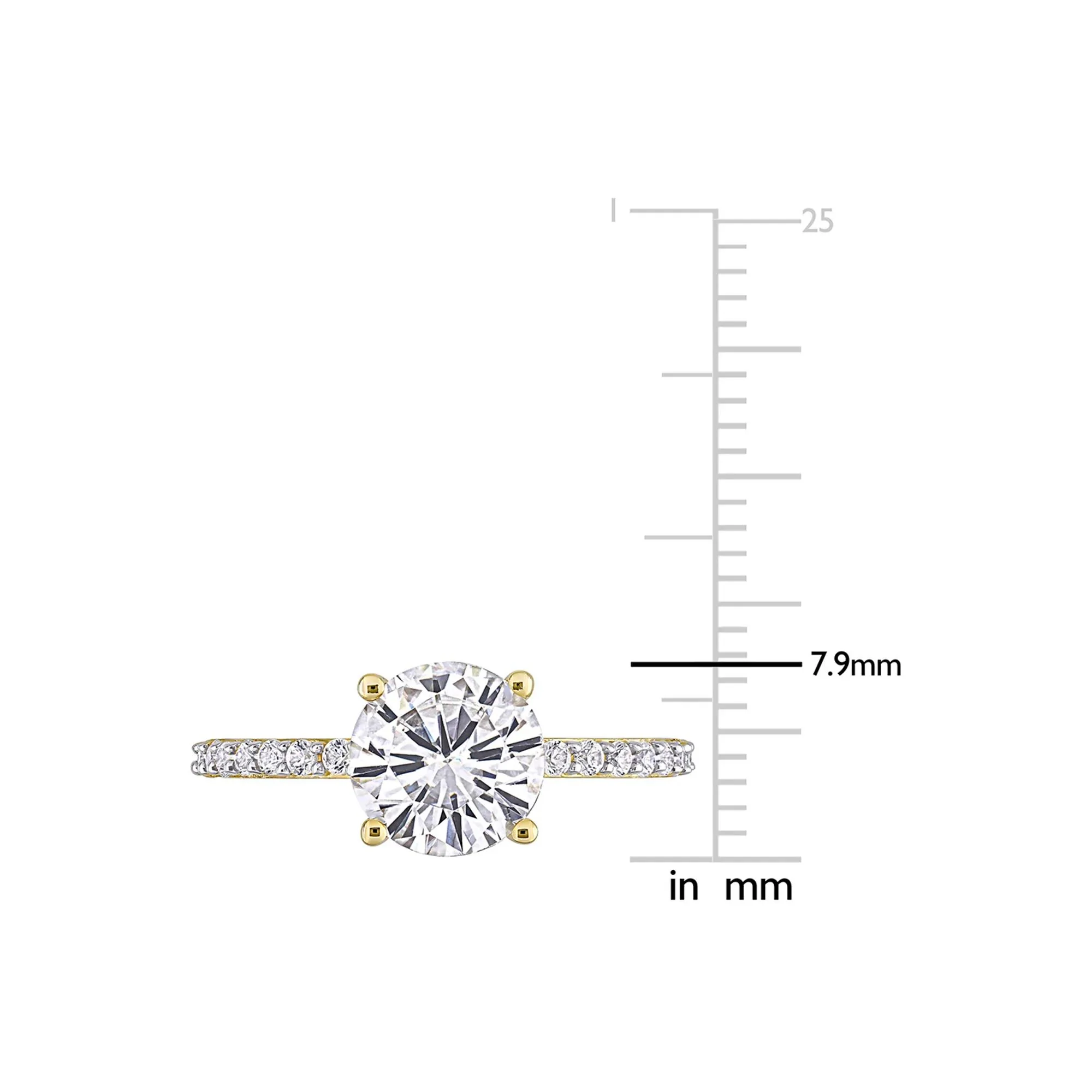 2 3/4 CT. Tw. Lab Created White Sapphire Ring with Pavé Band 10K Yellow Gold Round Brilliant Cut Size 9 - Image 4