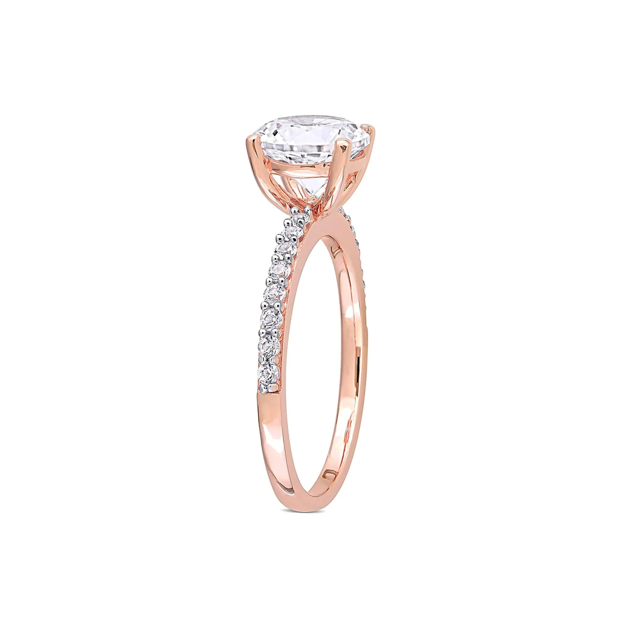 2 3/4 CT. Tw. Lab Created White Sapphire Ring with Pavé Band 10K Rose Gold Round Brilliant Cut Size 11 - Image 3