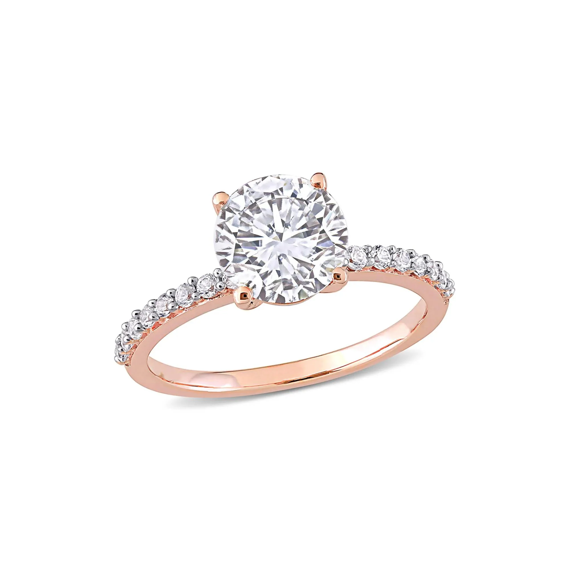 2 3/4 CT. Tw. Lab Created White Sapphire Ring with Pavé Band 10K Rose Gold Round Brilliant Cut Size 5