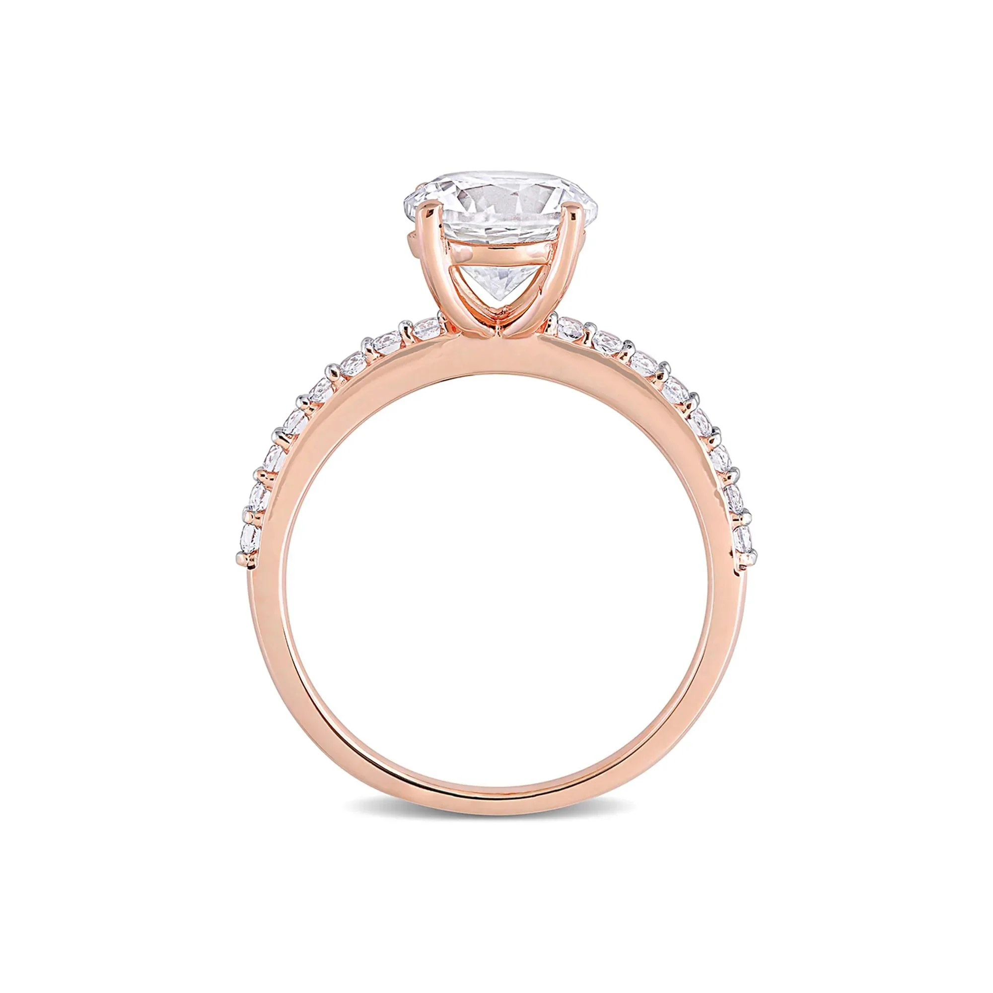 2 3/4 CT. Tw. Lab Created White Sapphire Ring with Pavé Band 10K Rose Gold Round Brilliant Cut Size 6 - Image 2
