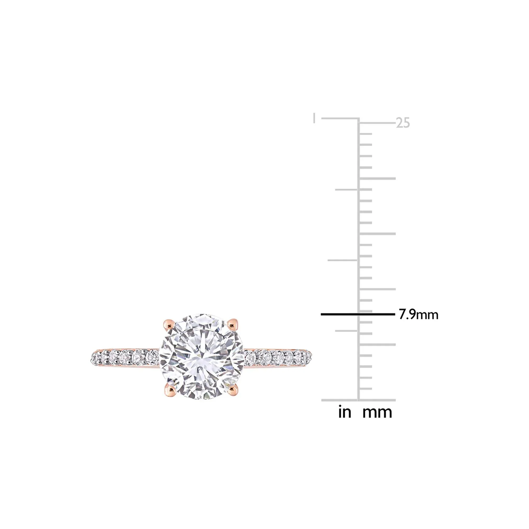 2 3/4 CT. Tw. Lab Created White Sapphire Ring with Pavé Band 10K Rose Gold Round Brilliant Cut Size 6 - Image 4