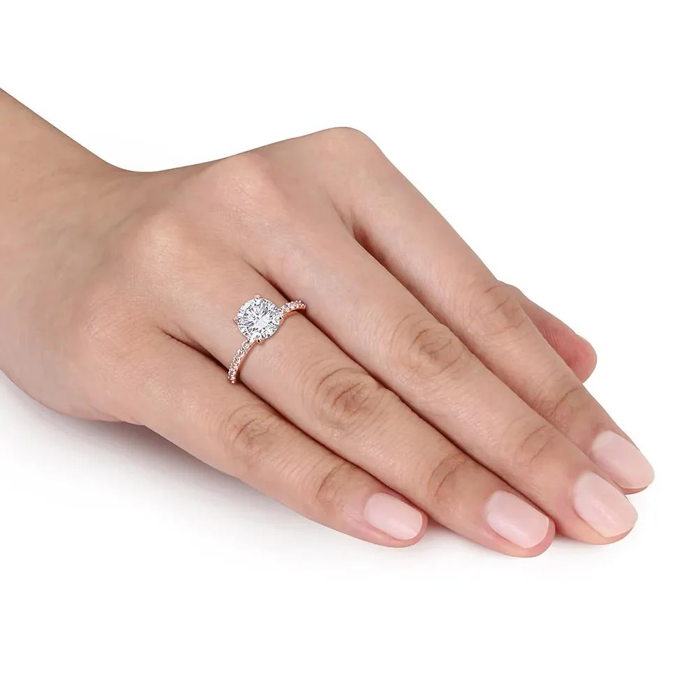 2 3/4 CT. Tw. Lab Created White Sapphire Ring with Pavé Band 10K Rose Gold Round Brilliant Cut Size 6 - Image 5