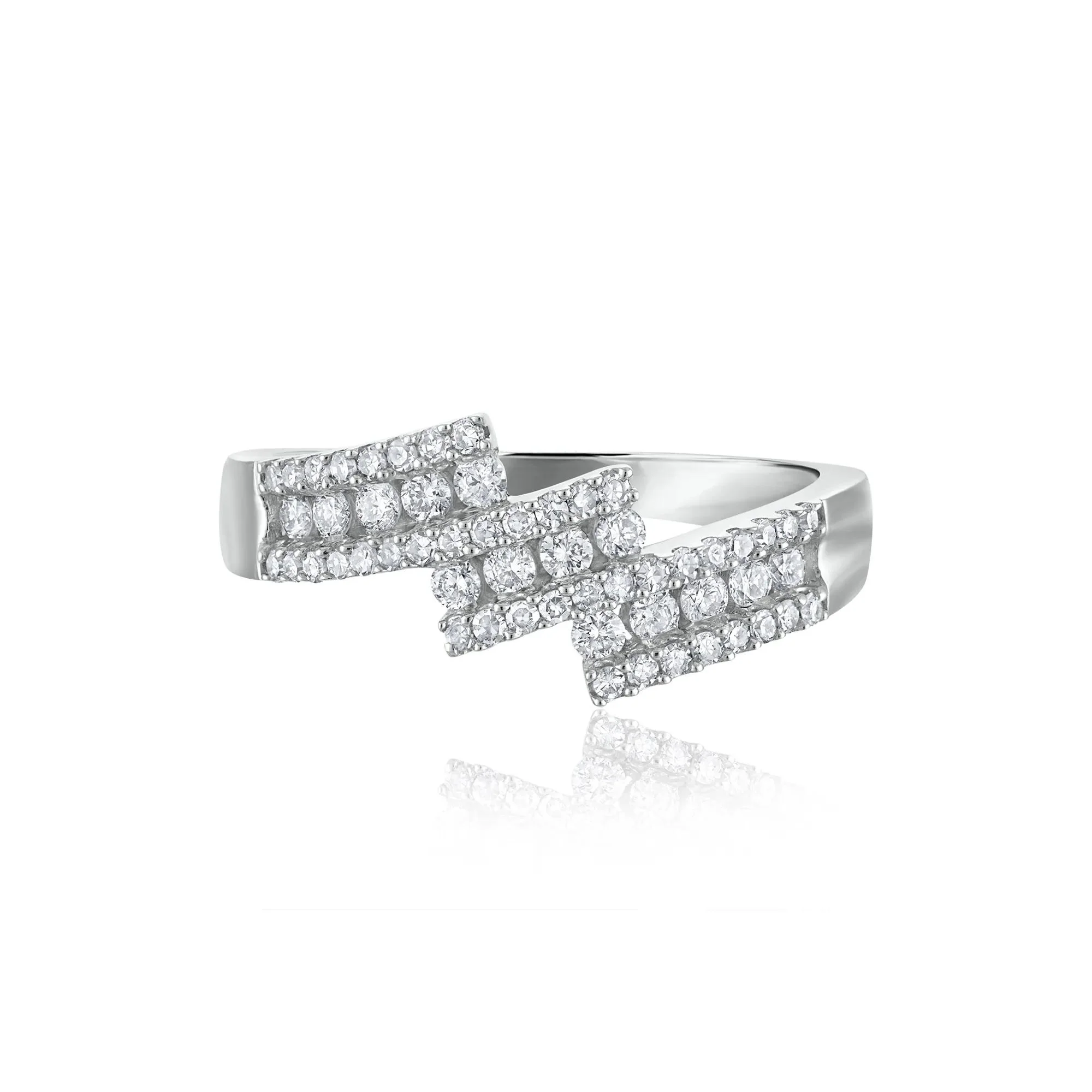1/2 CT. Tw. Diamond Tilt Ring 14K White Gold Round Brilliant Cut Size 7.5 2.5mm