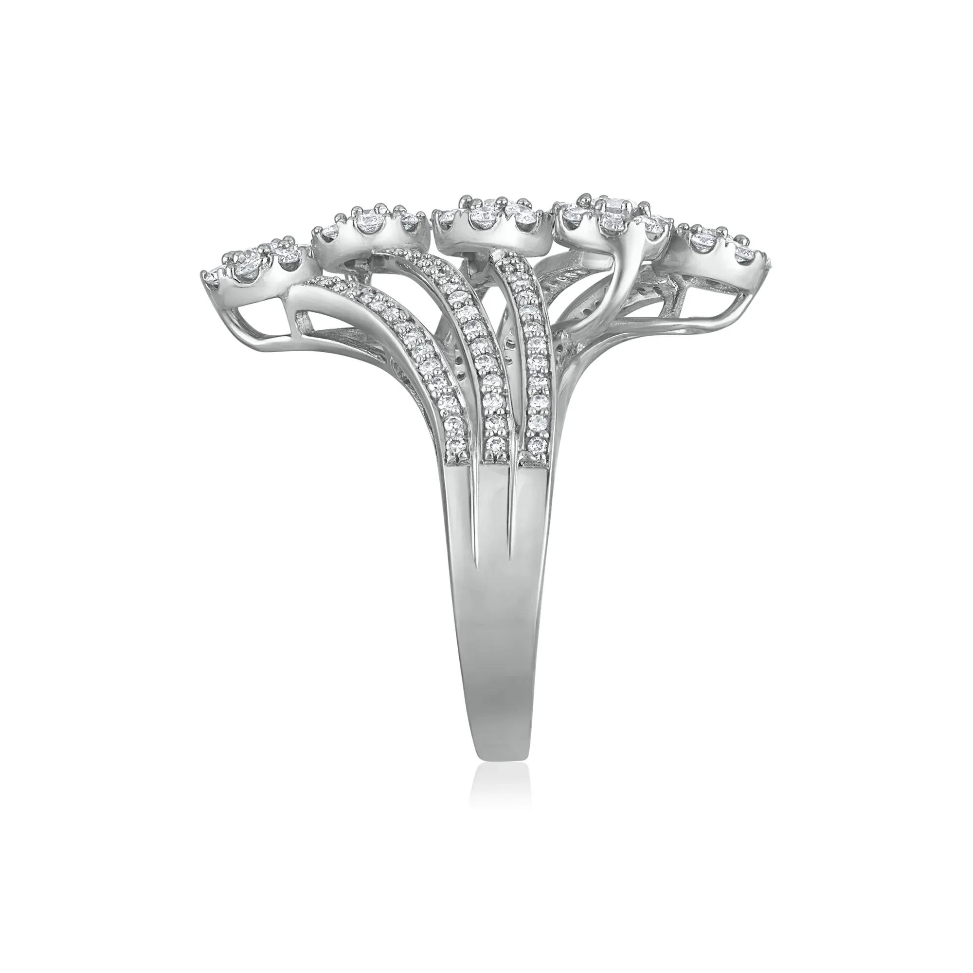 1 CT. Tw. Diamond Swirl Ring 10K White Gold Round Brilliant Cut Size 6 2.5mm - Image 3