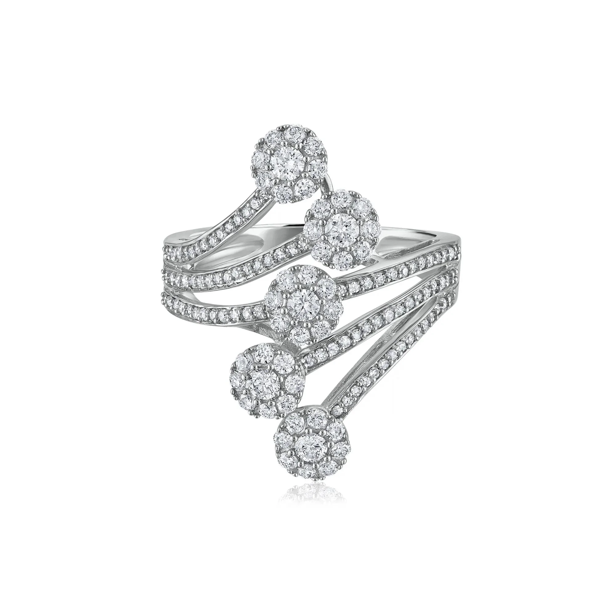 1 CT. Tw. Diamond Swirl Ring 10K White Gold Round Brilliant Cut Size 6.5 2.5mm