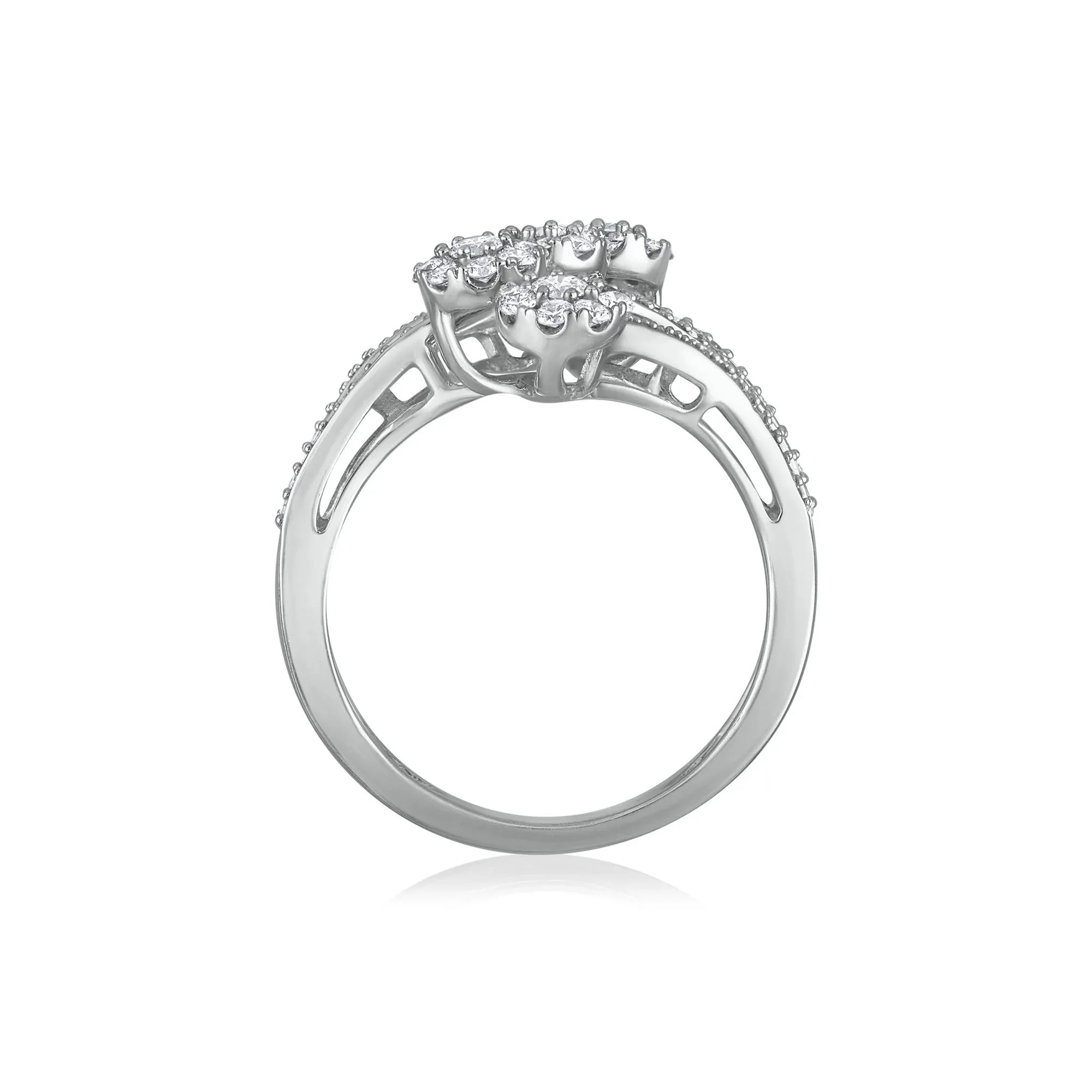 1 CT. Tw. Diamond Swirl Ring 10K White Gold Round Brilliant Cut Size 6.5 2.5mm - Image 2