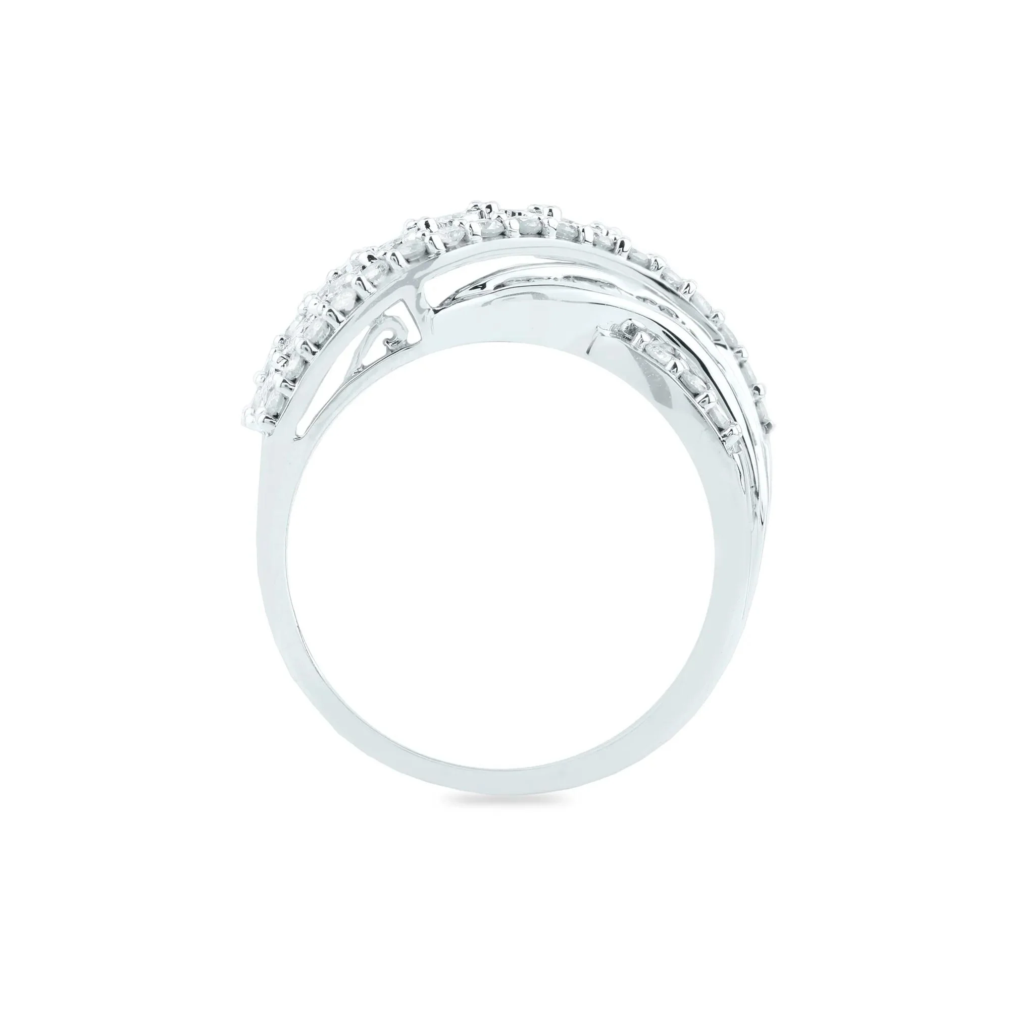 1 CT. Tw. Round and Baguette Diamond Crossover Ring 10K White Gold Round Brilliant Cut Size 8.5 2mm - Image 2