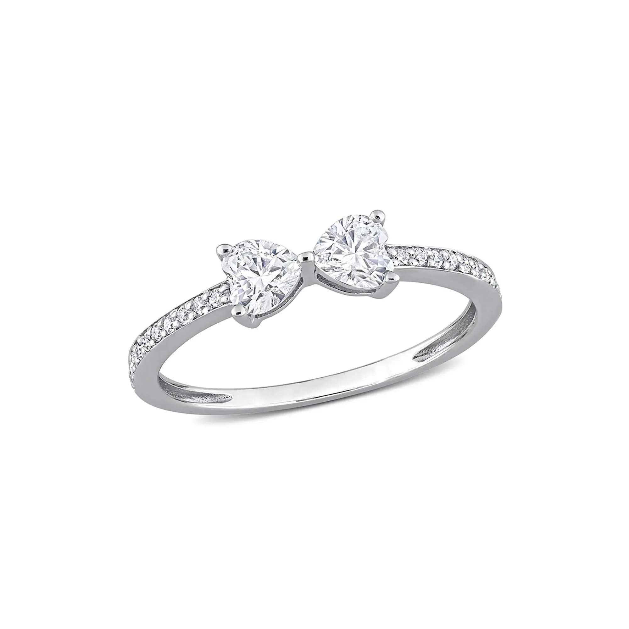 Heart-Shaped Moissanite Stacking Ring with Bow Design .925 Sterling Silver (3/5 CT. Dew) White Size 6