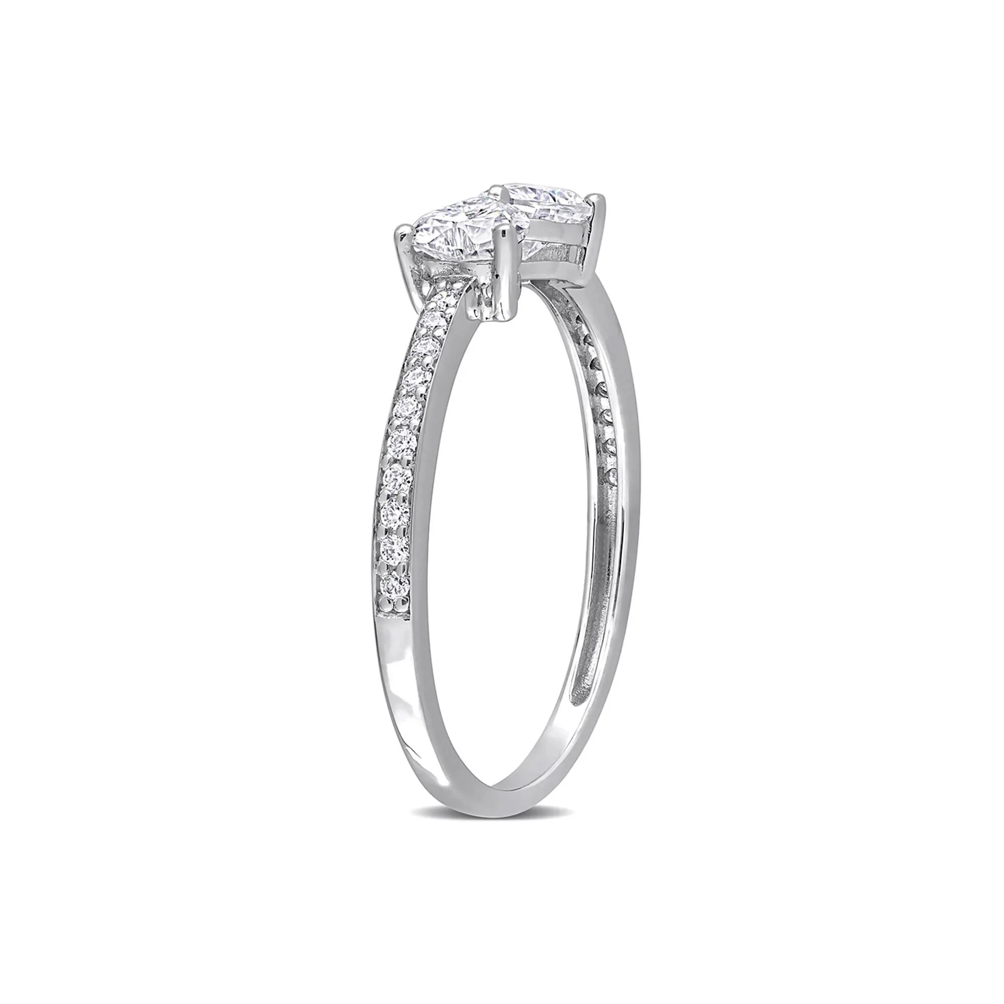 Heart-Shaped Moissanite Stacking Ring with Bow Design .925 Sterling Silver (3/5 CT. Dew) White Size 6 - Image 3