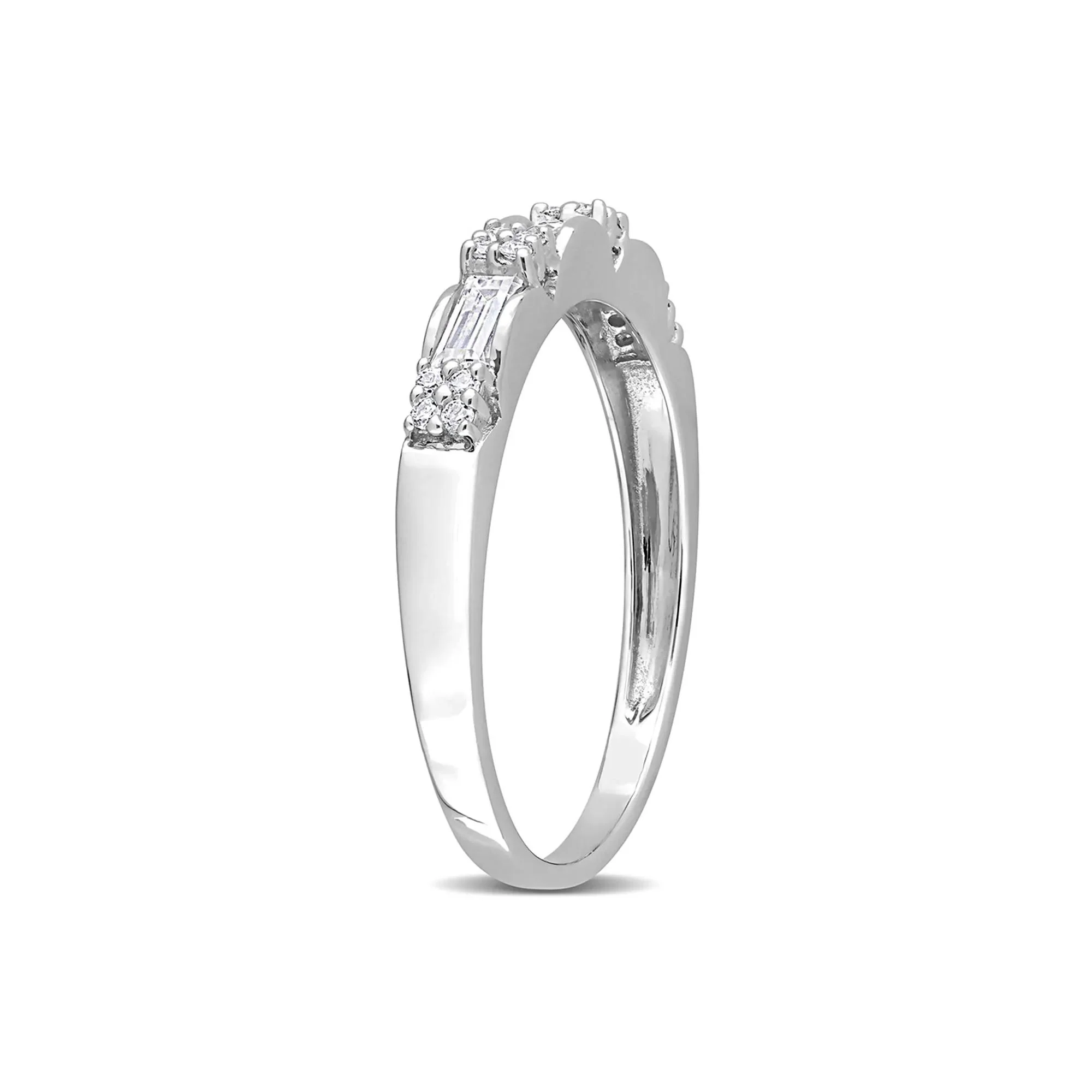 Three-Stone Moissanite Stacking Ring .925 Sterling Silver (2/5 CT. Dew) Round Brilliant Cut White Size 8 - Image 3