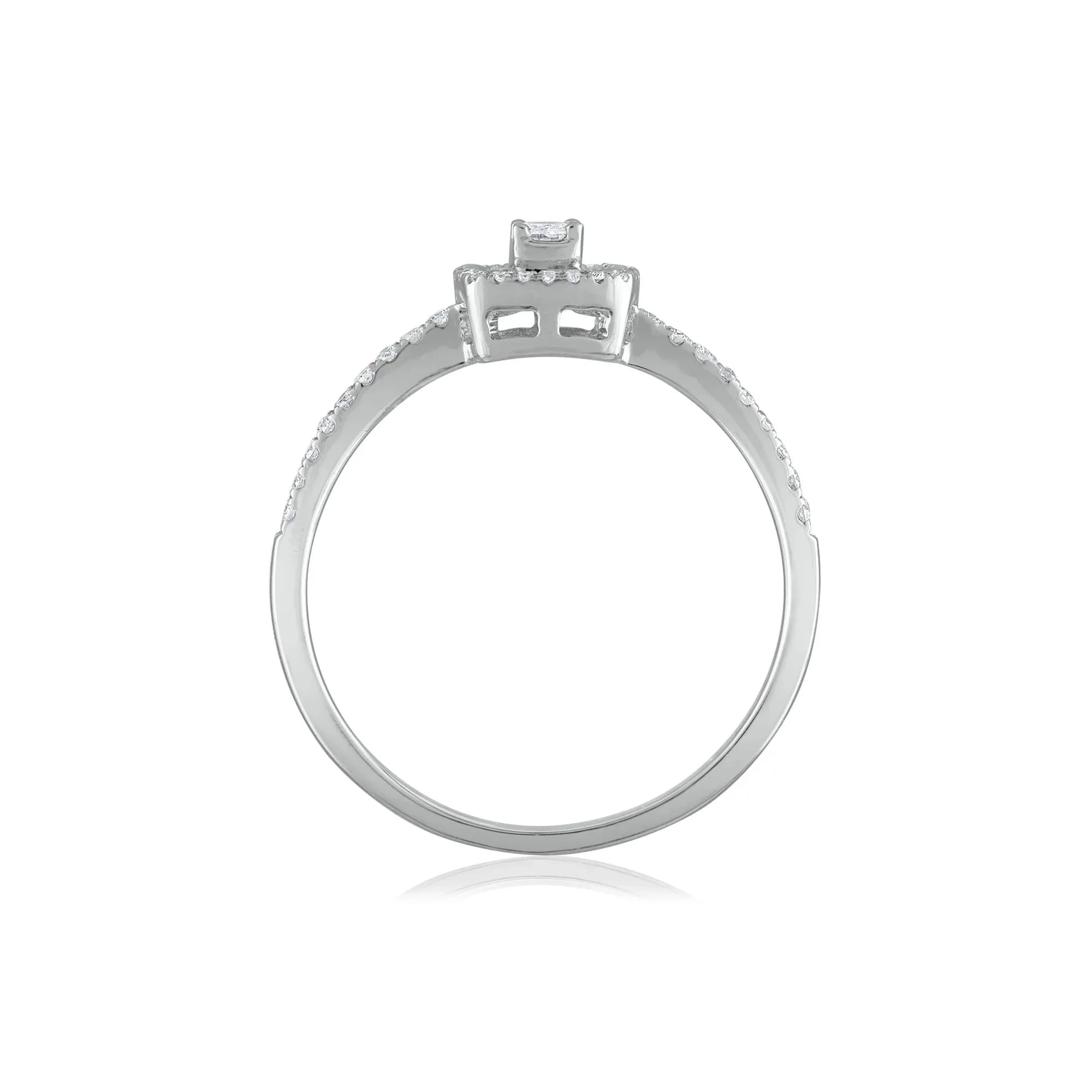 1/4 CT. Tw. Round and Baguette Diamond Promise Ring 14K White Gold Round Brilliant Cut Size 7.5 1.5mm - Image 2