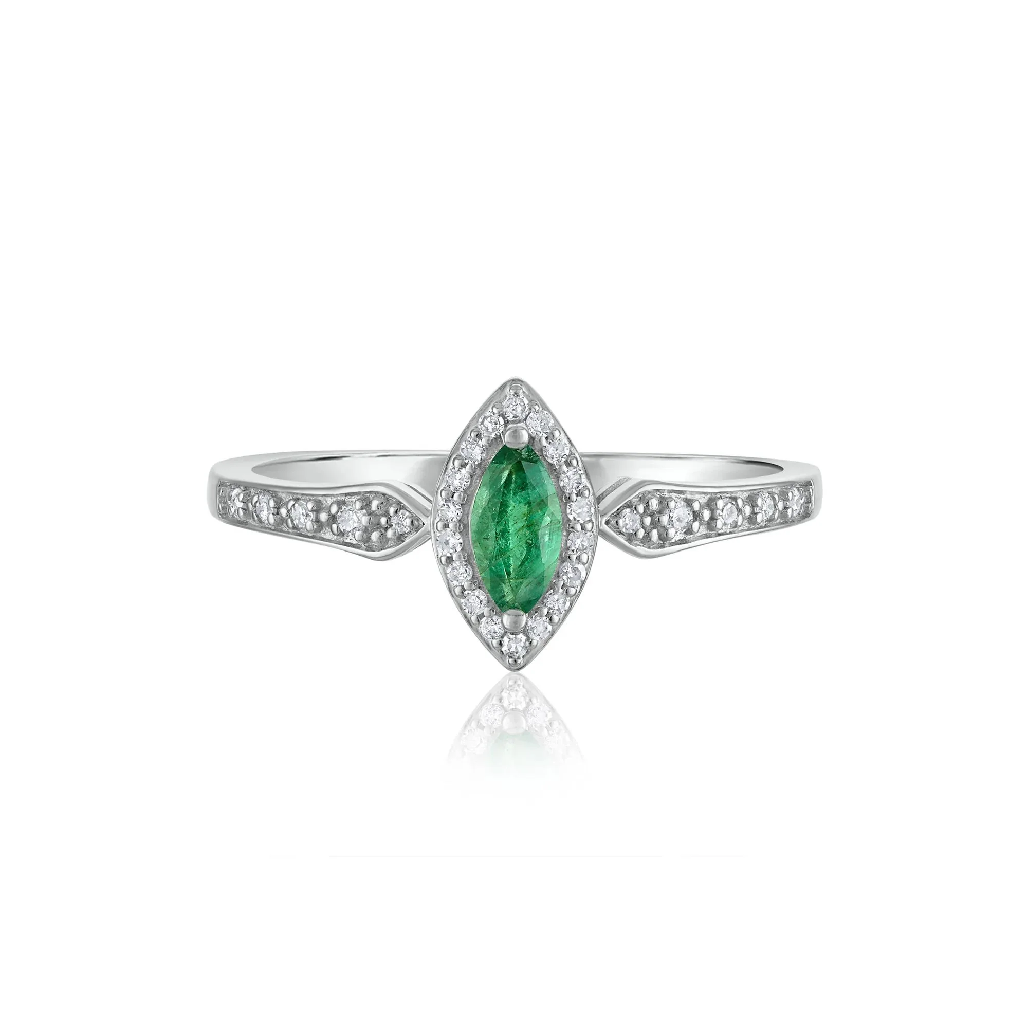 1/10 CT. Tw. Emerald and Diamond Ring 14K White Gold Size 6 1.5mm