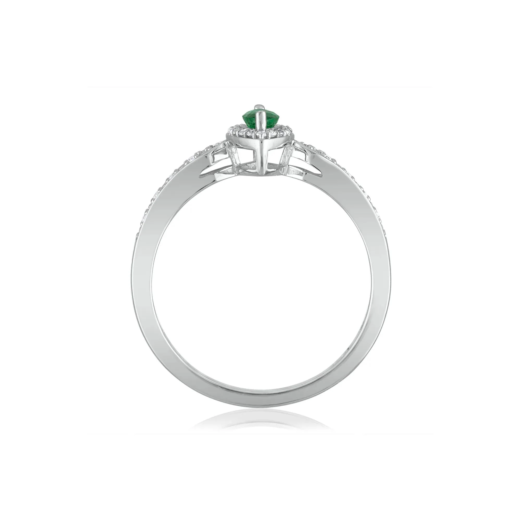 1/10 CT. Tw. Emerald and Diamond Ring 14K White Gold Size 9 1.5mm - Image 2