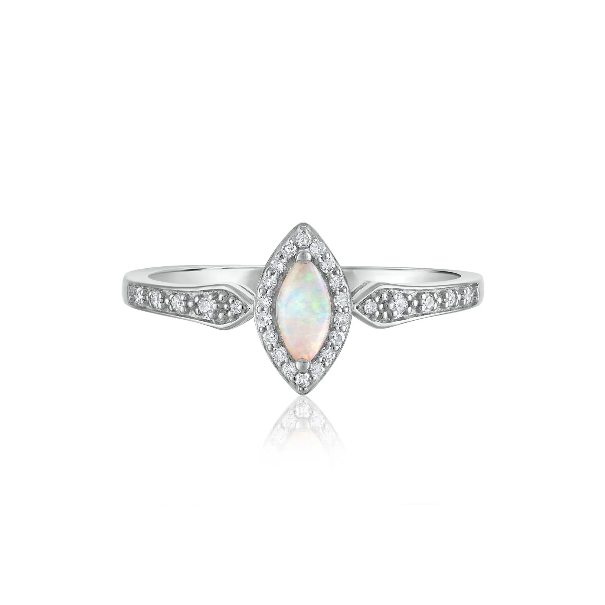 1/10 CT. Tw. Opal and Diamond Ring 14K White Gold Size 9 1.5mm