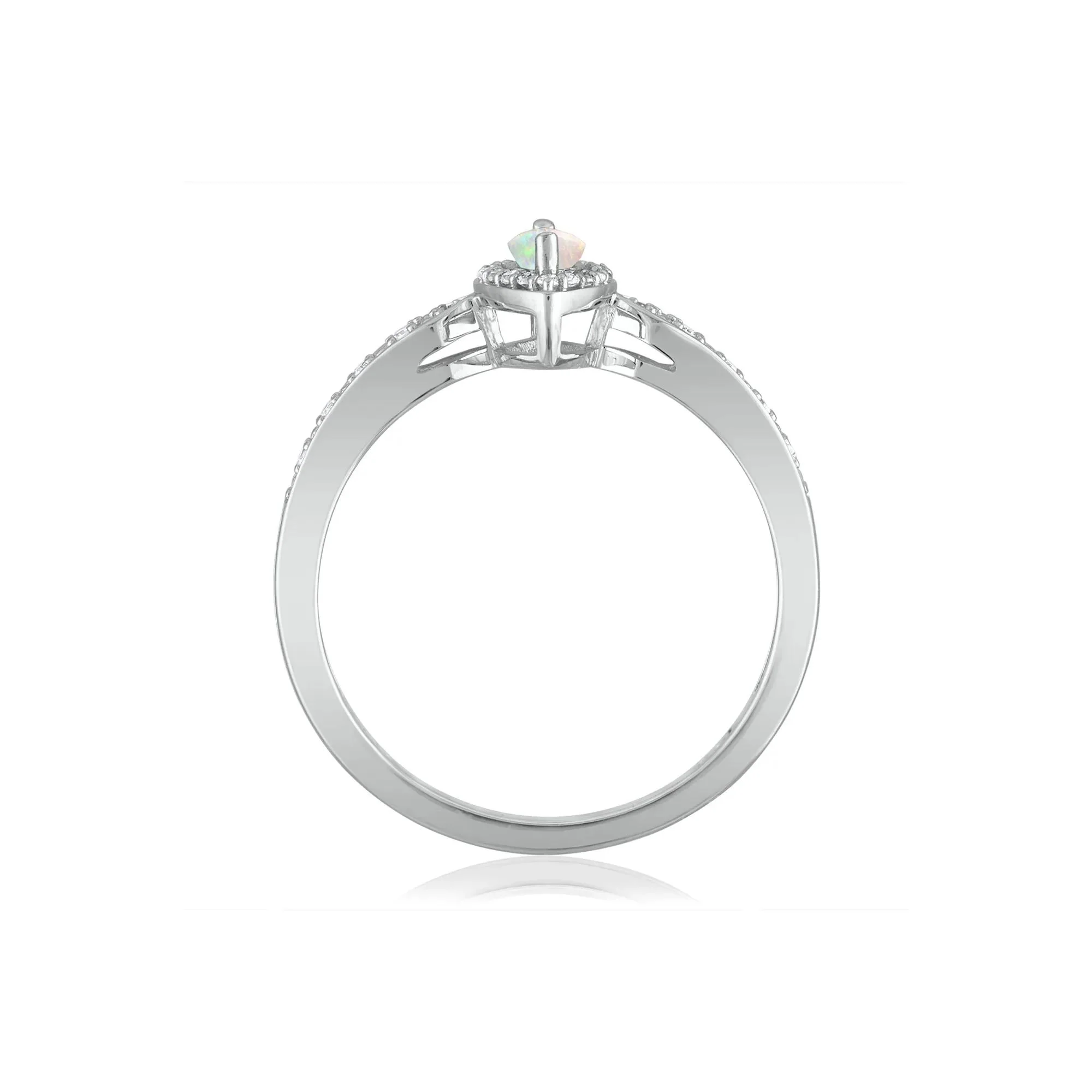 1/10 CT. Tw. Opal and Diamond Ring 14K White Gold Size 9 1.5mm - Image 2