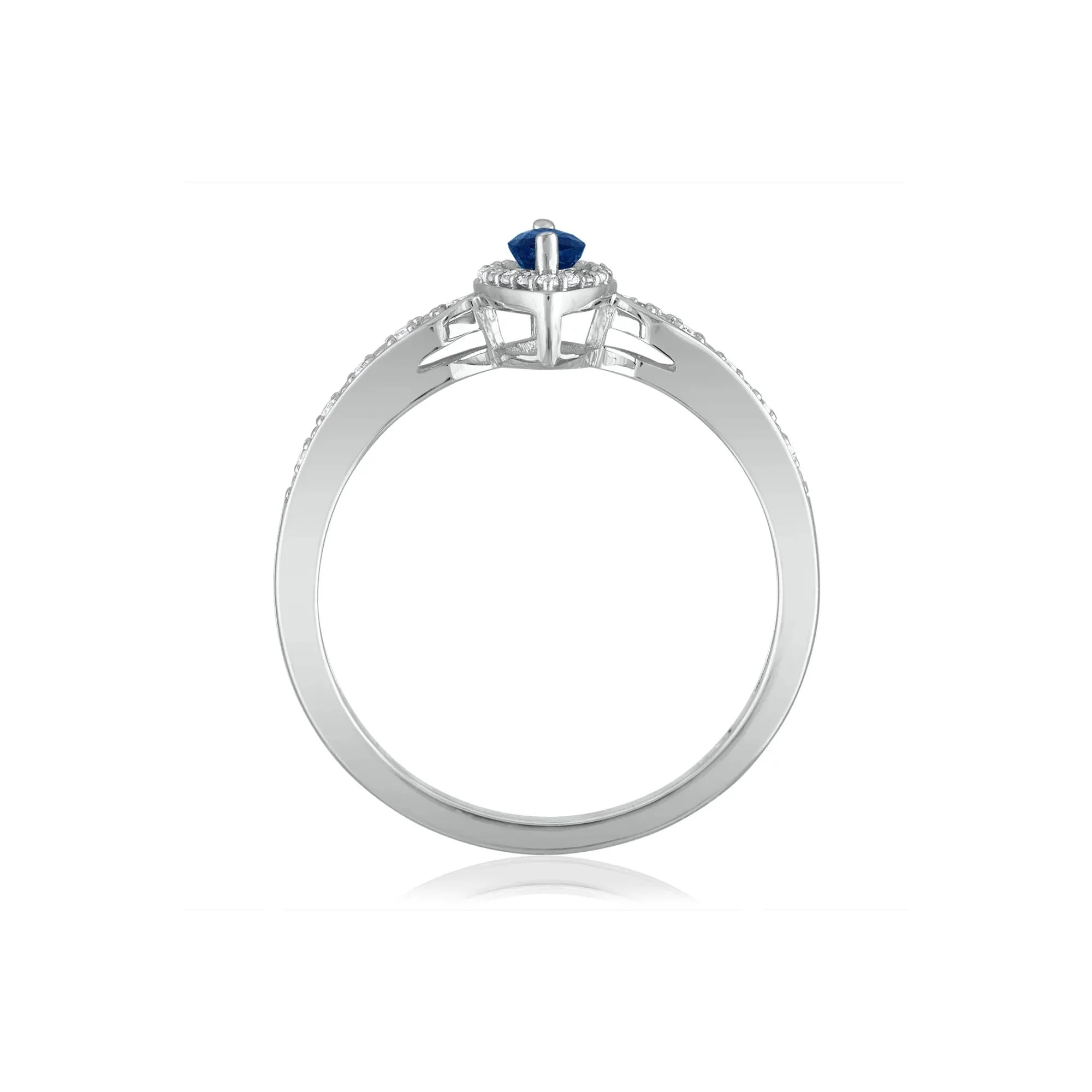 1/10 CT. Tw. Blue Sapphire and Diamond Ring 14K White Gold Size 7 1.5mm - Image 2