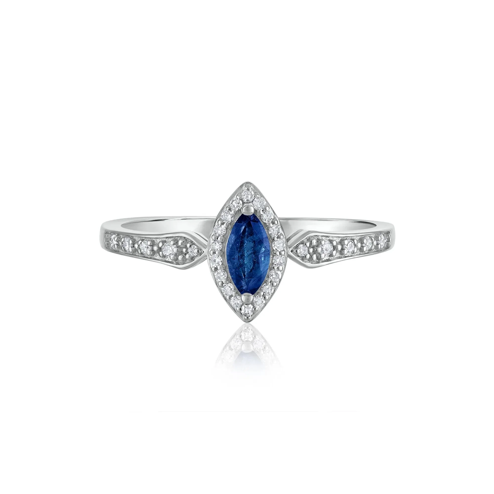 1/10 CT. Tw. Blue Sapphire and Diamond Ring 14K White Gold Size 8.5 1.5mm
