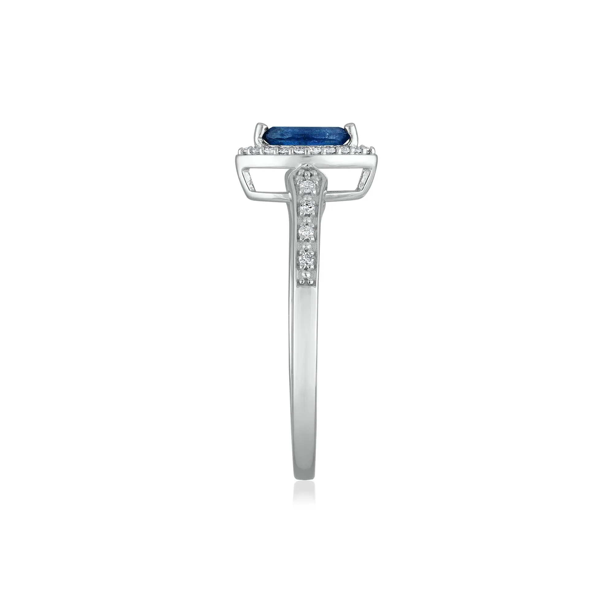 1/10 CT. Tw. Blue Sapphire and Diamond Ring 14K White Gold Size 9 1.5mm - Image 3