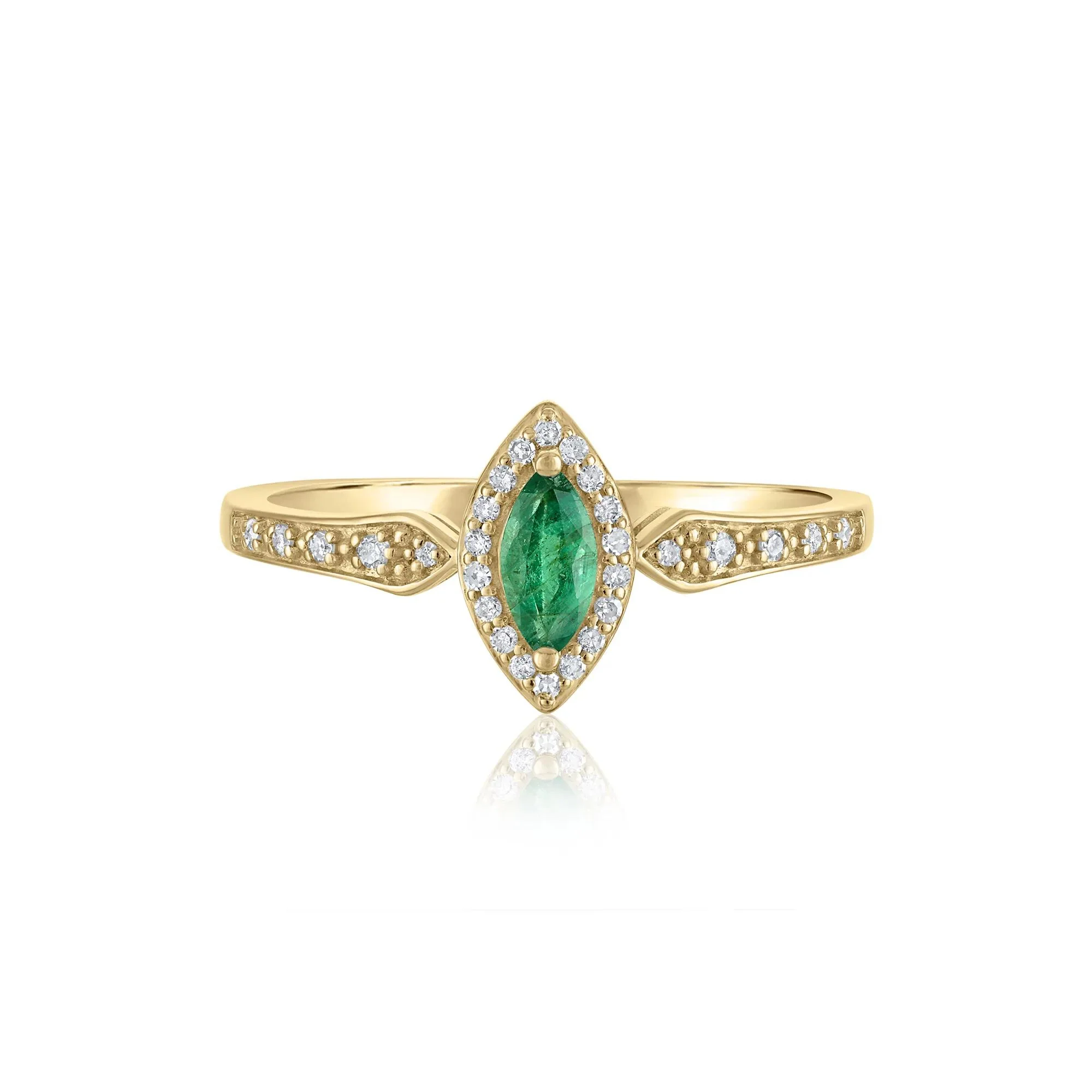 1/10 CT. Tw. Emerald and Diamond Ring 14K Yellow Gold Size 8.5 1.5mm