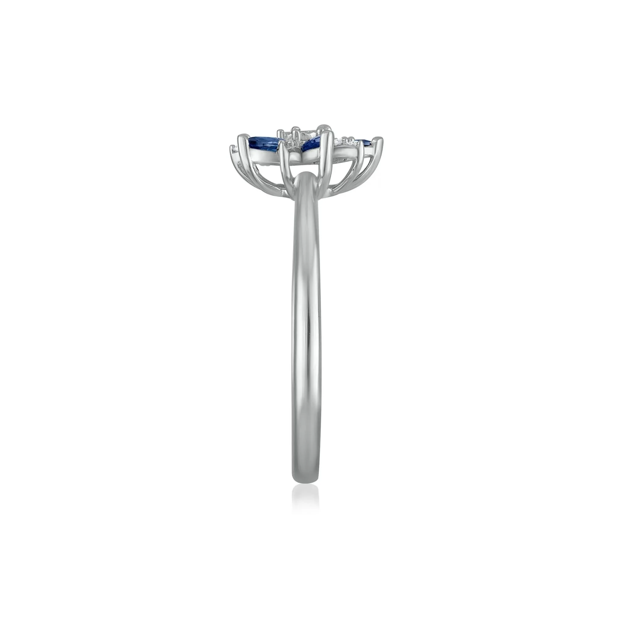 Blue Sapphire and Diamond Accent Floral Ring 10K White Gold Size 6 1.5mm - Image 3