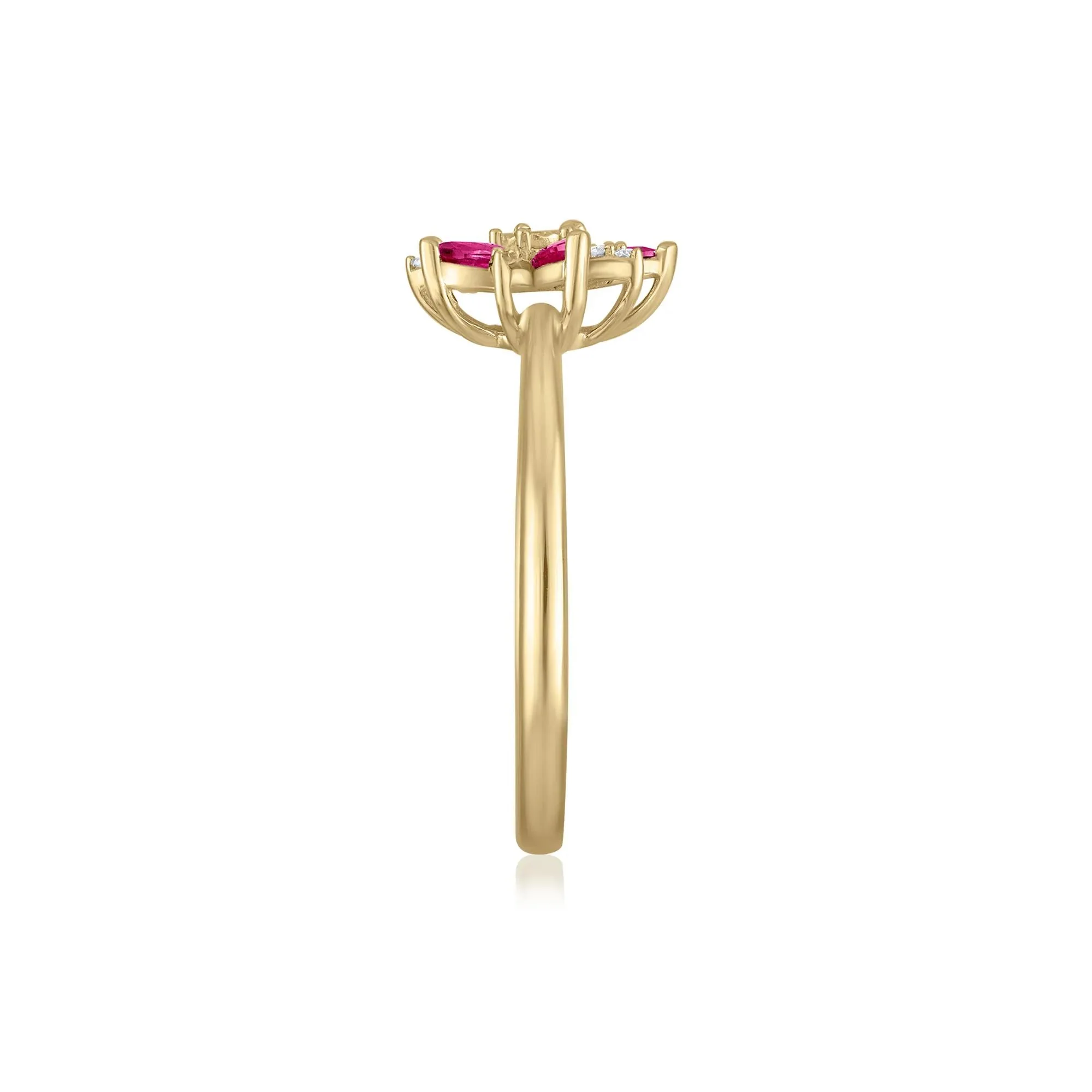 Ruby and Diamond Accent Floral Ring 10K Yellow Gold Size 5.5 1.5mm - Image 3