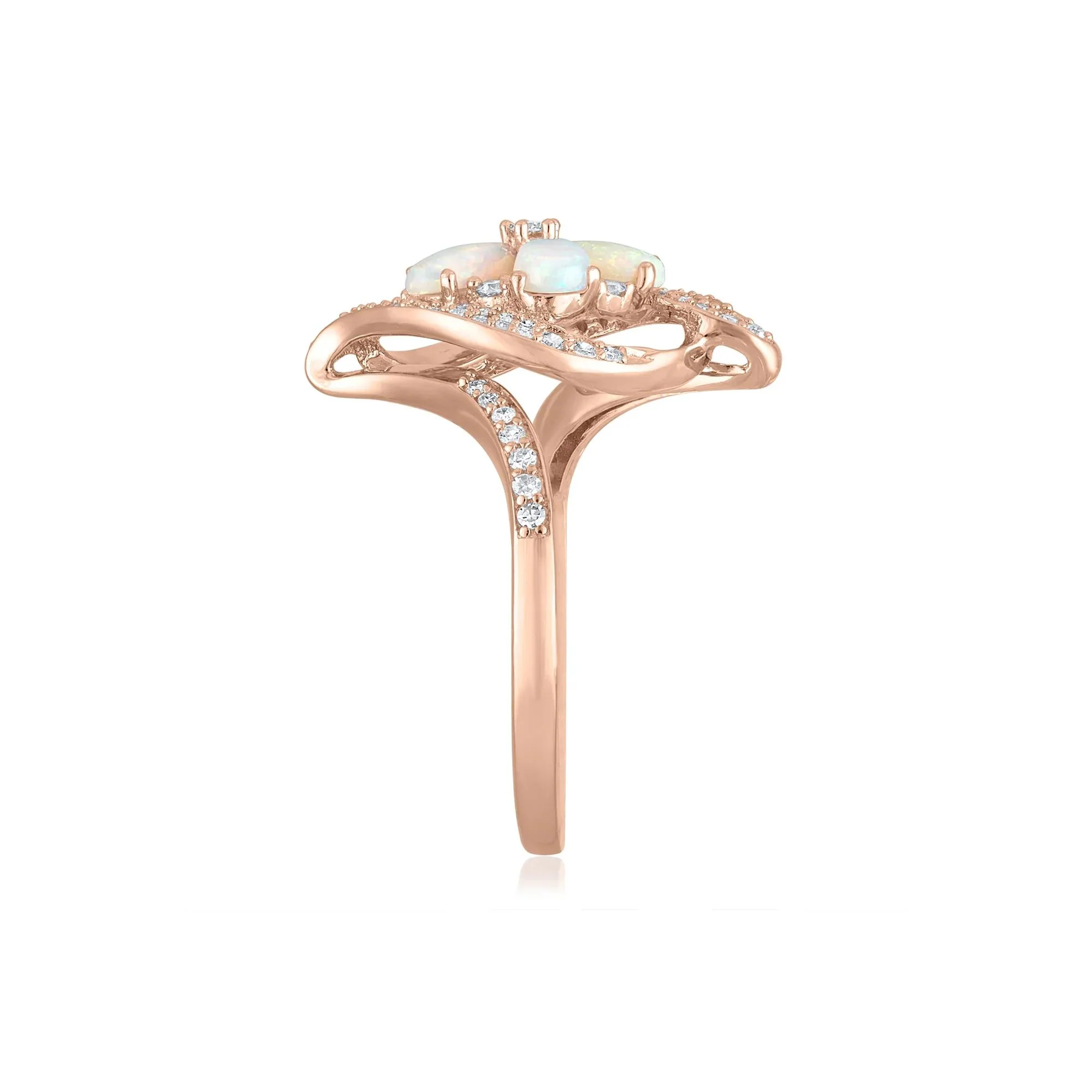 1/3 CT. Tw. Opal and Diamond Flower Ring 14K Rose Gold Size 6.5 2mm - Image 3