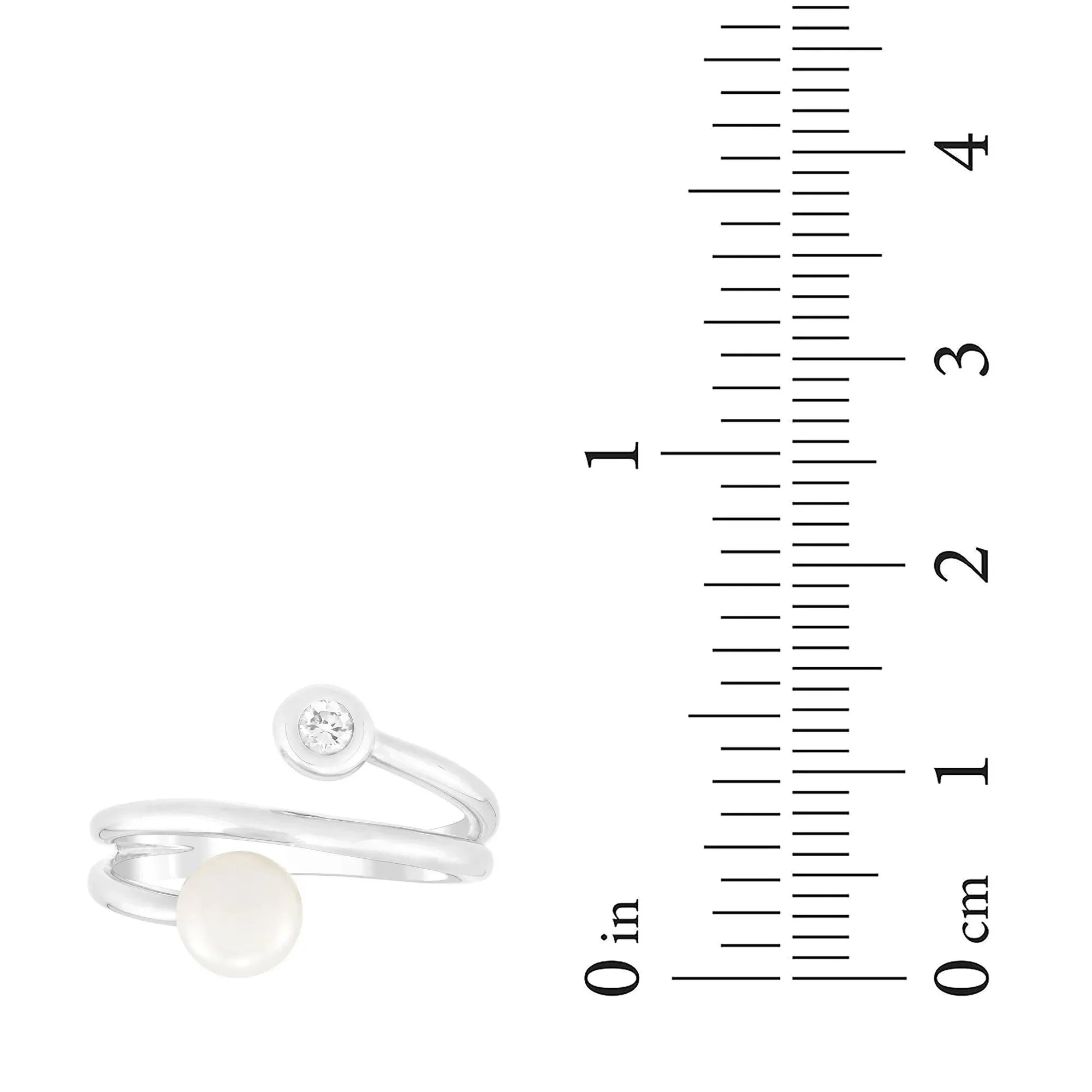 Freshwater Pearl and Lab-Created White Sapphire Ring .925 Sterling Silver Size 6 - Image 4