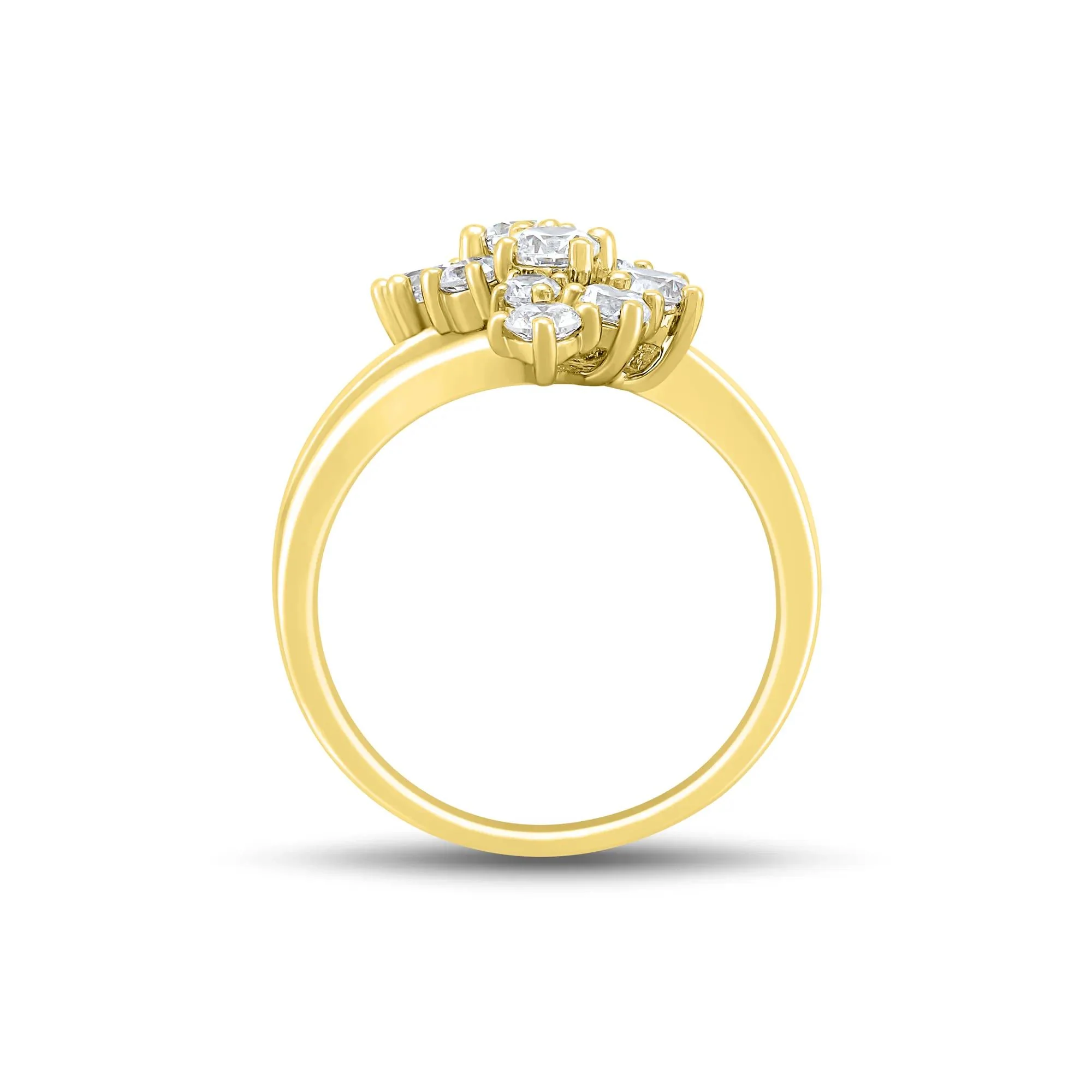 1/2 CT. Tw. Lab Grown Diamond Journey Cluster Ring 10K Yellow Gold Round Brilliant Cut Size 6.5 1mm - Image 2
