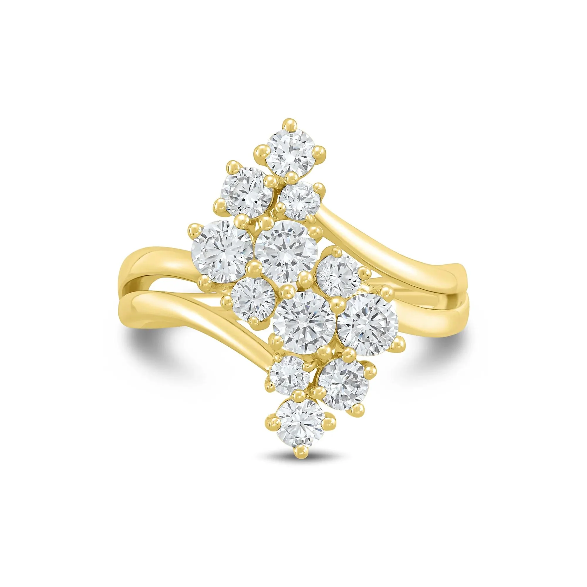 1/2 CT. Tw. Lab Grown Diamond Journey Cluster Ring 10K Yellow Gold Round Brilliant Cut Size 8.5 1mm