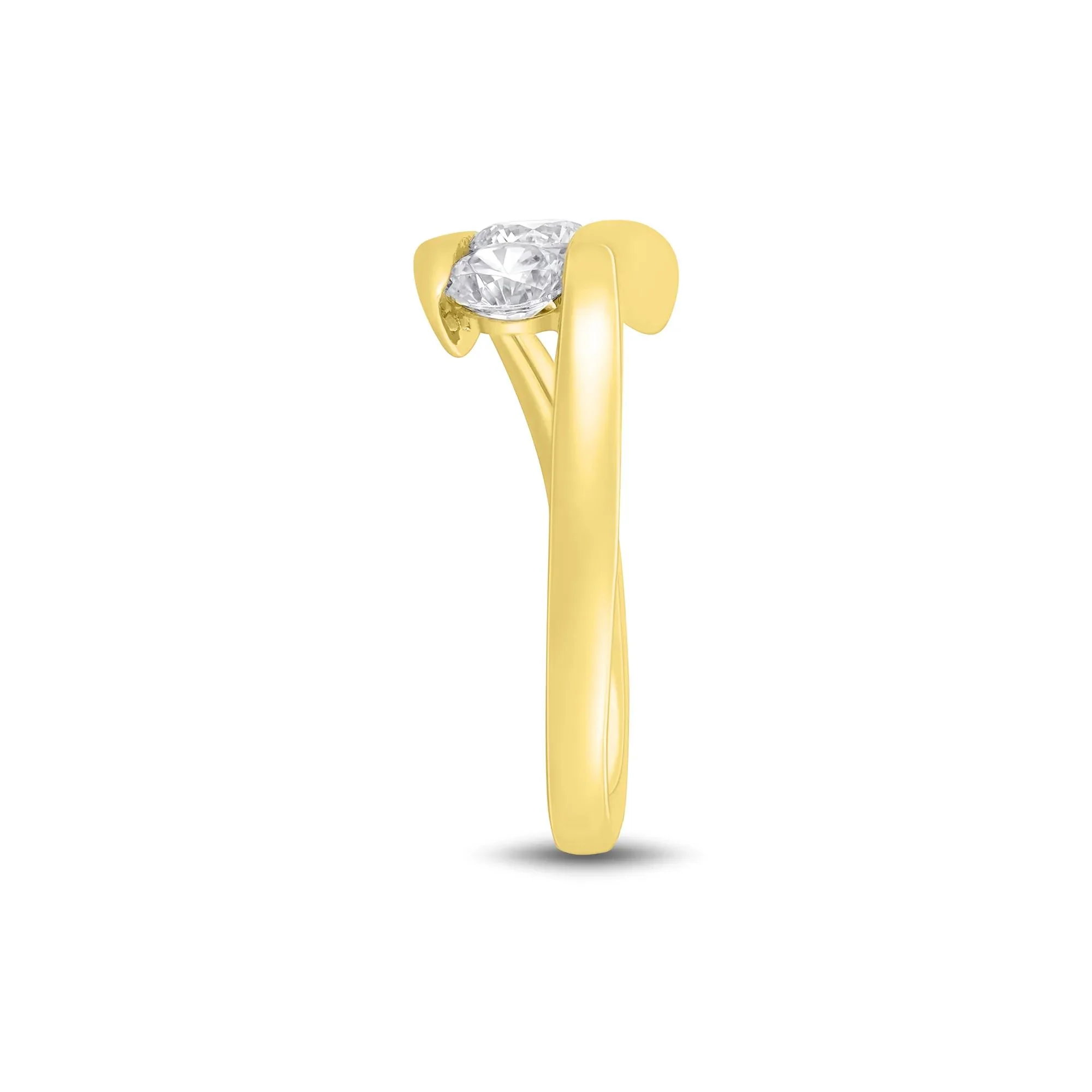1 CT. Tw. Lab Grown Diamond Three Stone Bypass Ring 10K Yellow Gold Round Brilliant Cut Size 6 1mm - Image 3