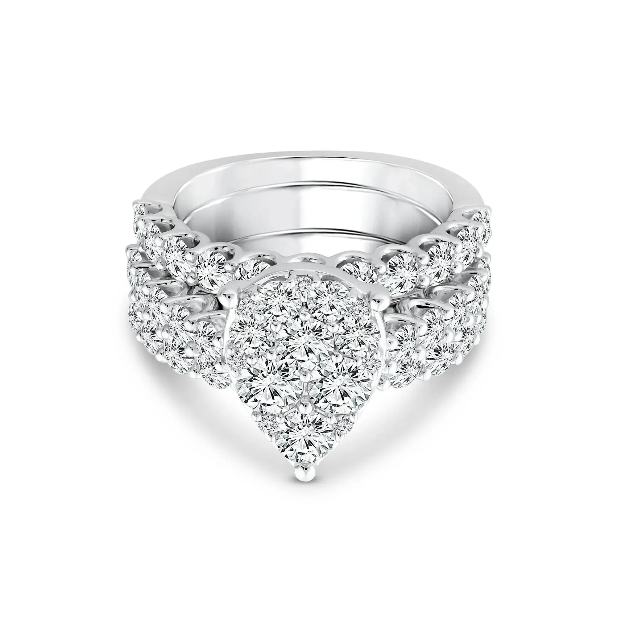 4 CT. Tw. Pear-Shaped Composite Center Diamond Bridal Set 10K White Gold Ring Round Brilliant Cut Size 9