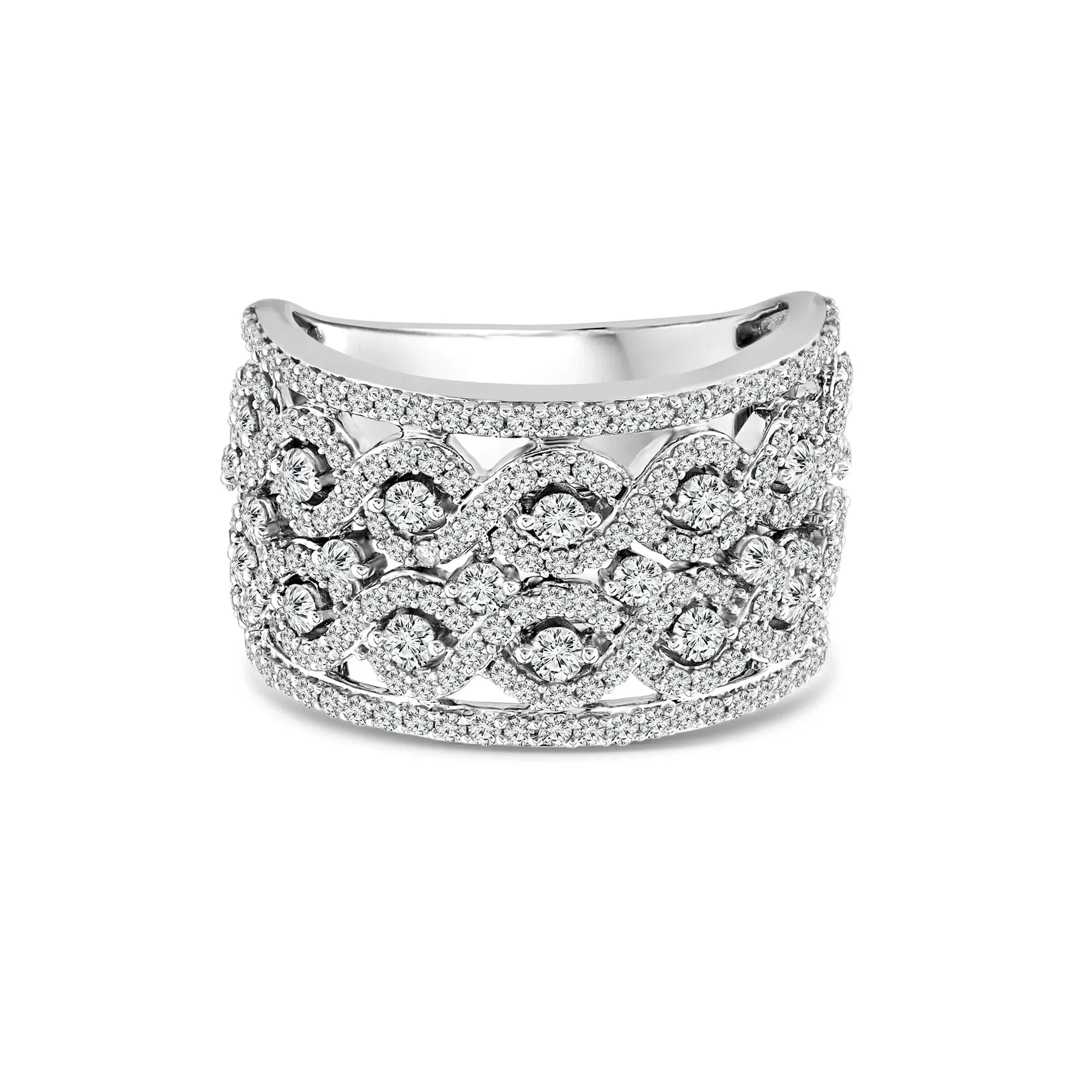 1/2 CT. Tw. Diamond Multi-Row Band Ring 14K White Gold Round Brilliant Cut Size 8 3.5mm