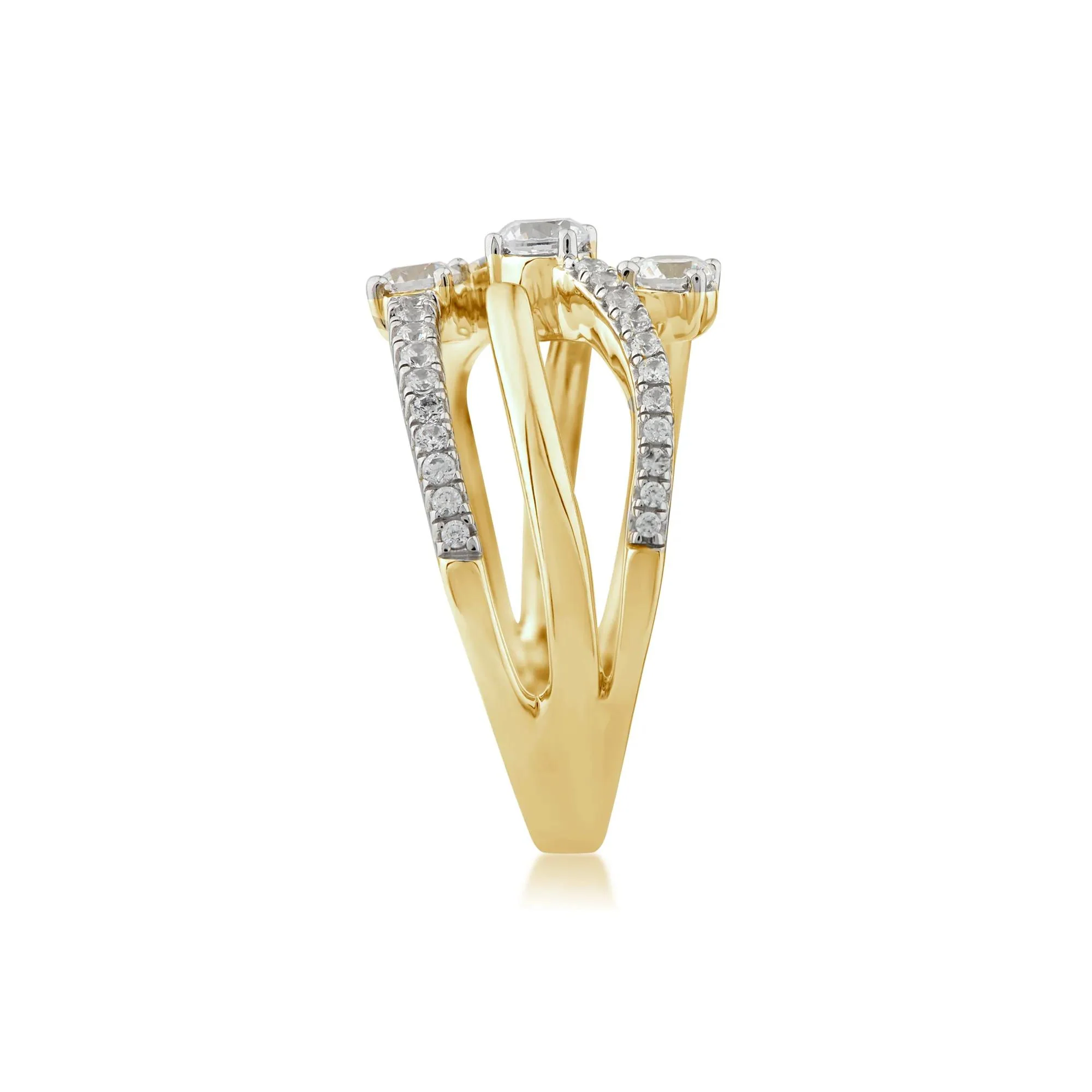3/4 CT. Tw. Diamond Three-Row Orbit Ring 10K Yellow Gold Round Brilliant Cut Size 8 2mm - Image 3
