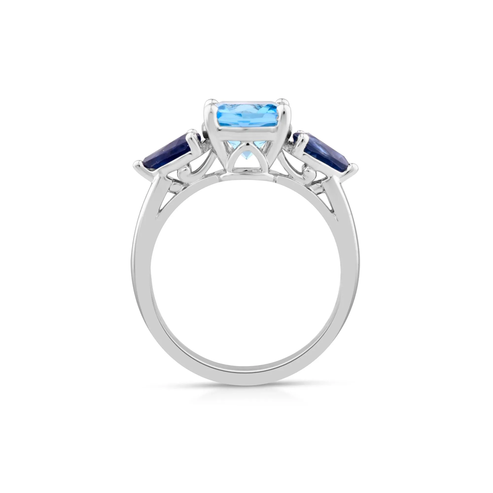 Blue Topaz and Blue Sapphire Ring 10K White Gold Size 6.5 - Image 2
