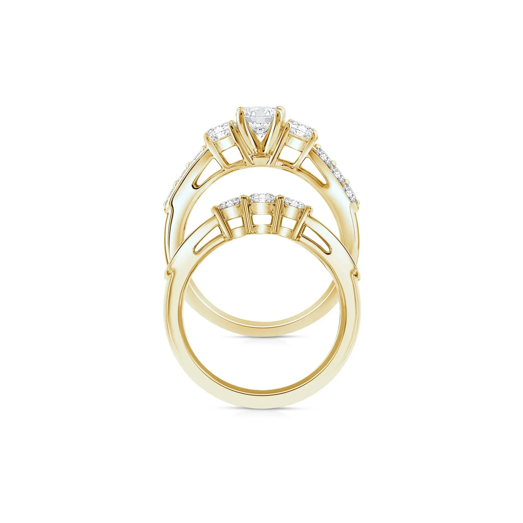 2 1/4 CT. Tw. Lab Grown Diamond Bridal Set 10K Yellow Gold Ring Round Brilliant Cut Size 9 2mm - Image 2