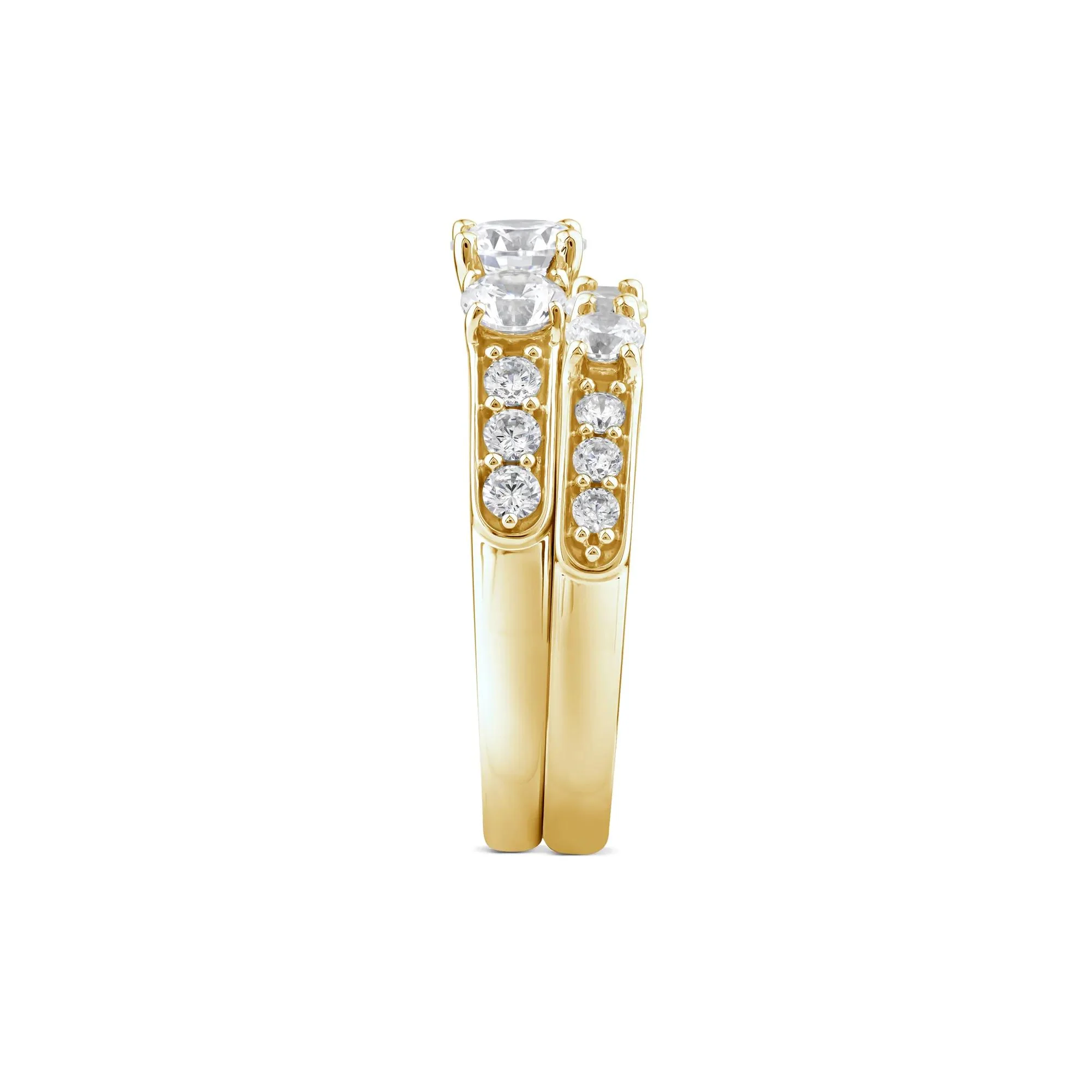 2 1/4 CT. Tw. Lab Grown Diamond Bridal Set 10K Yellow Gold Ring Round Brilliant Cut Size 9 2mm - Image 3