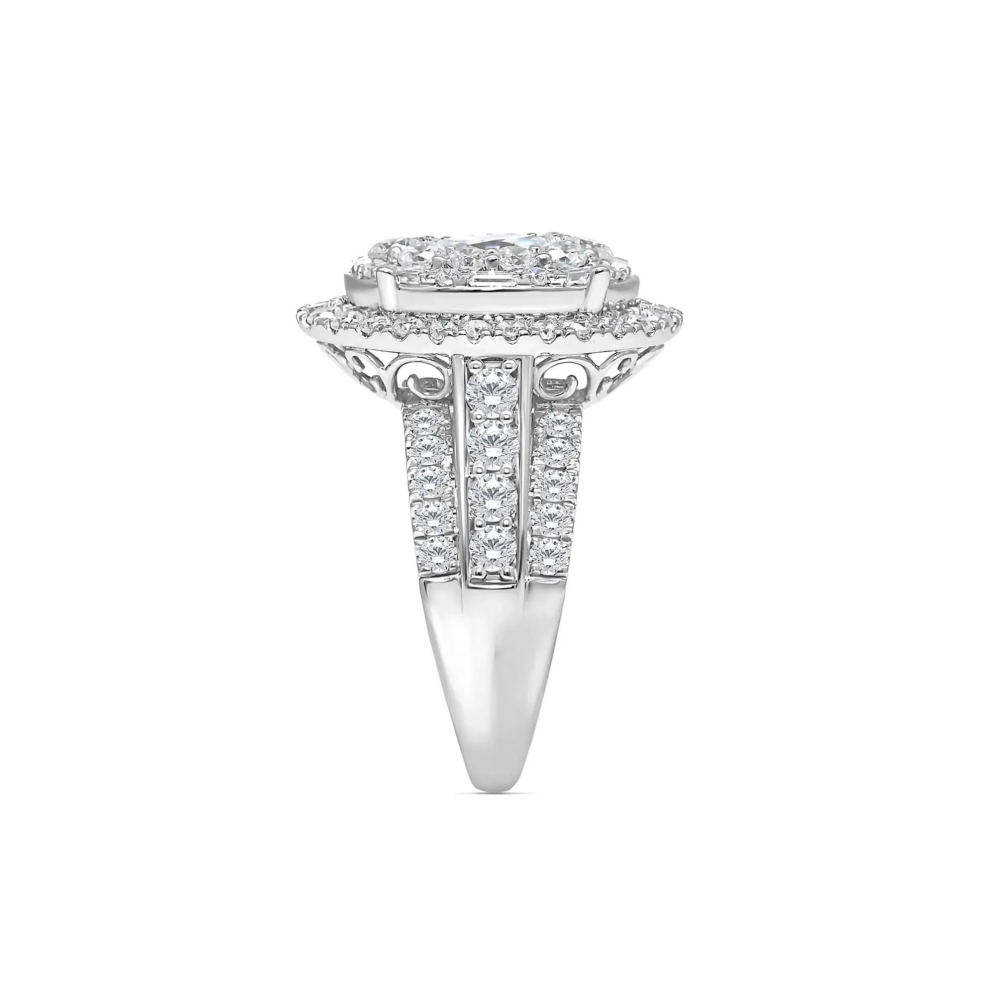 3 CT. Tw. Lab Grown Diamond Composite Center Ring 10K White Gold Round Brilliant Cut Size 7.5 - Image 3