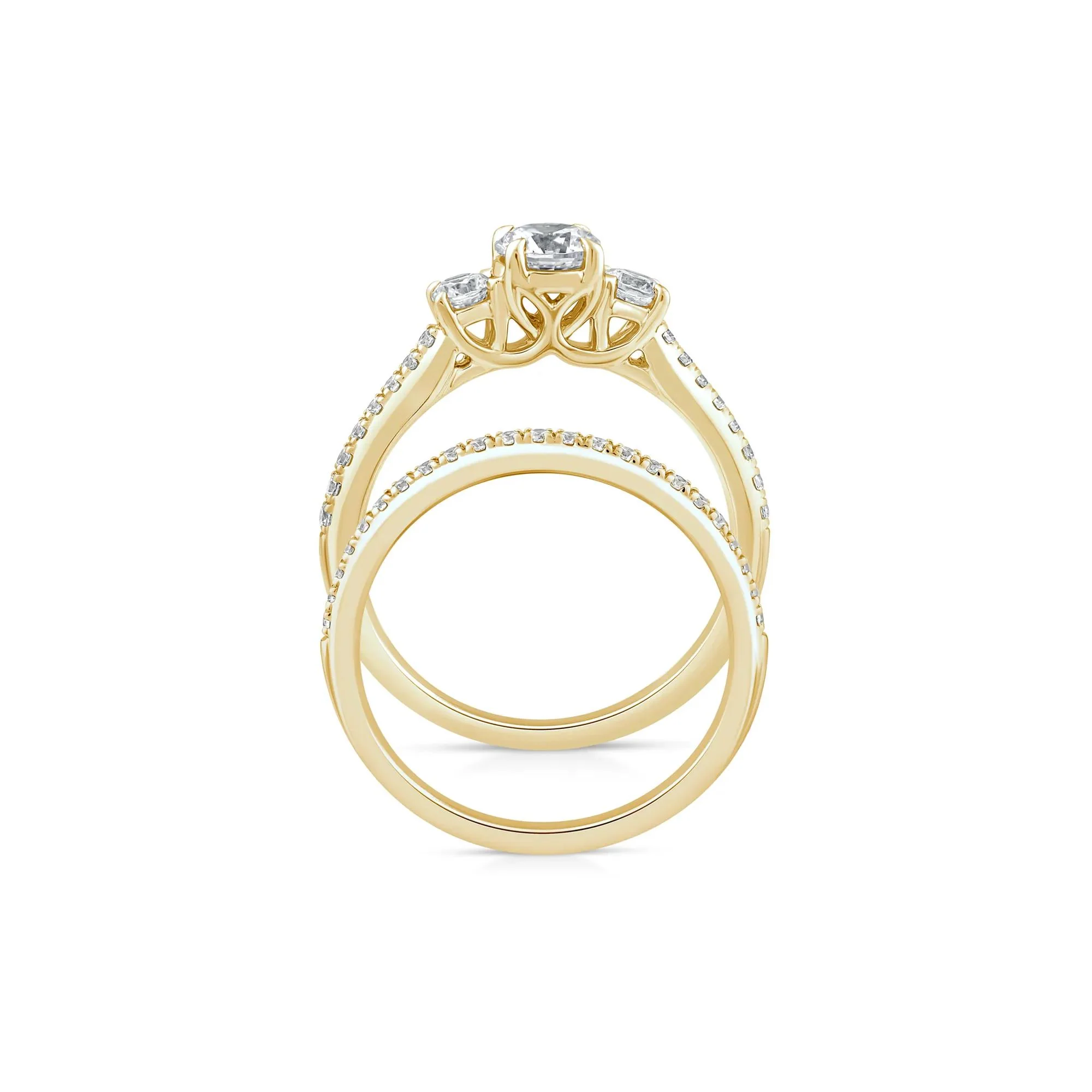 1 CT. Tw. Lab Grown Diamond Three-Stone Engagement Set 10K Yellow Gold Ring Round Brilliant Cut Size 7 1mm - Image 2