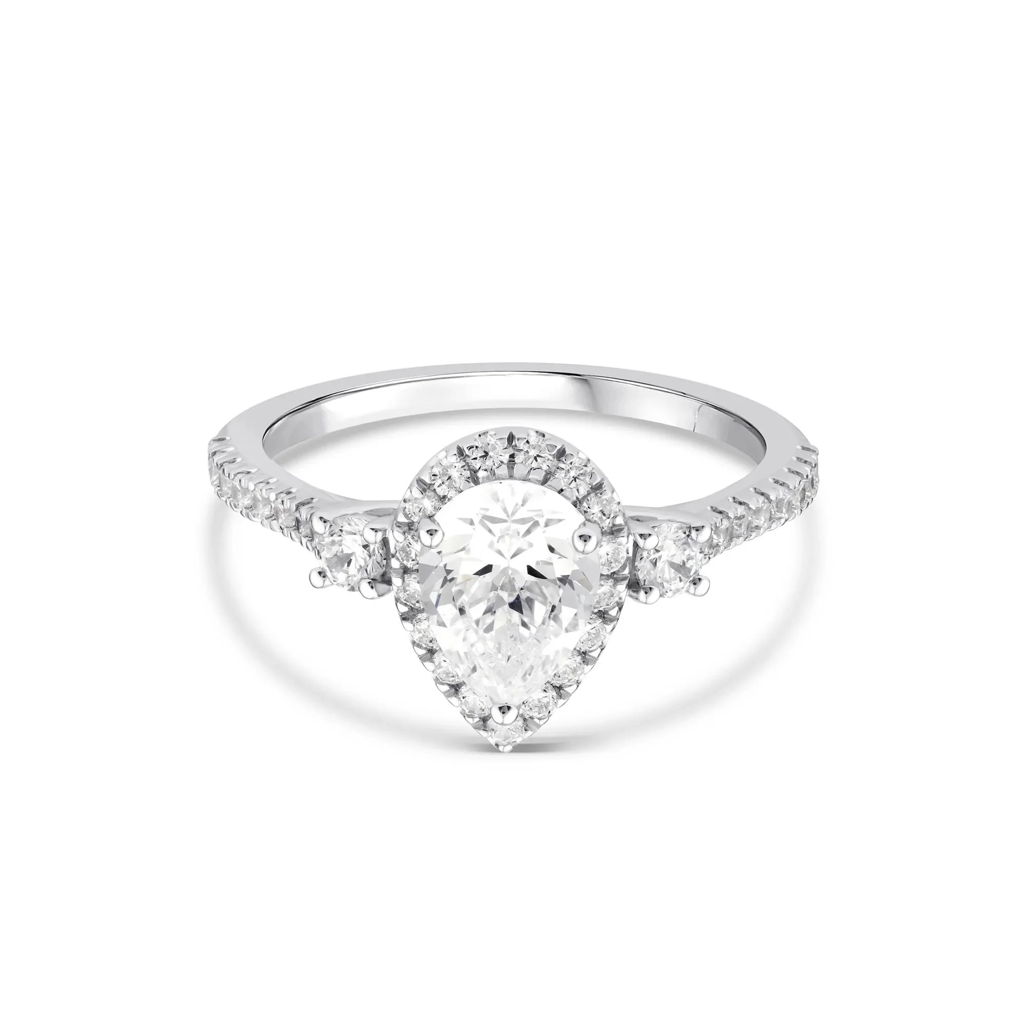 1/5 CT. Tw. Lab Grown Diamond Pear-Shaped Engagement Ring 10K White Gold Round Brilliant Cut Size 7