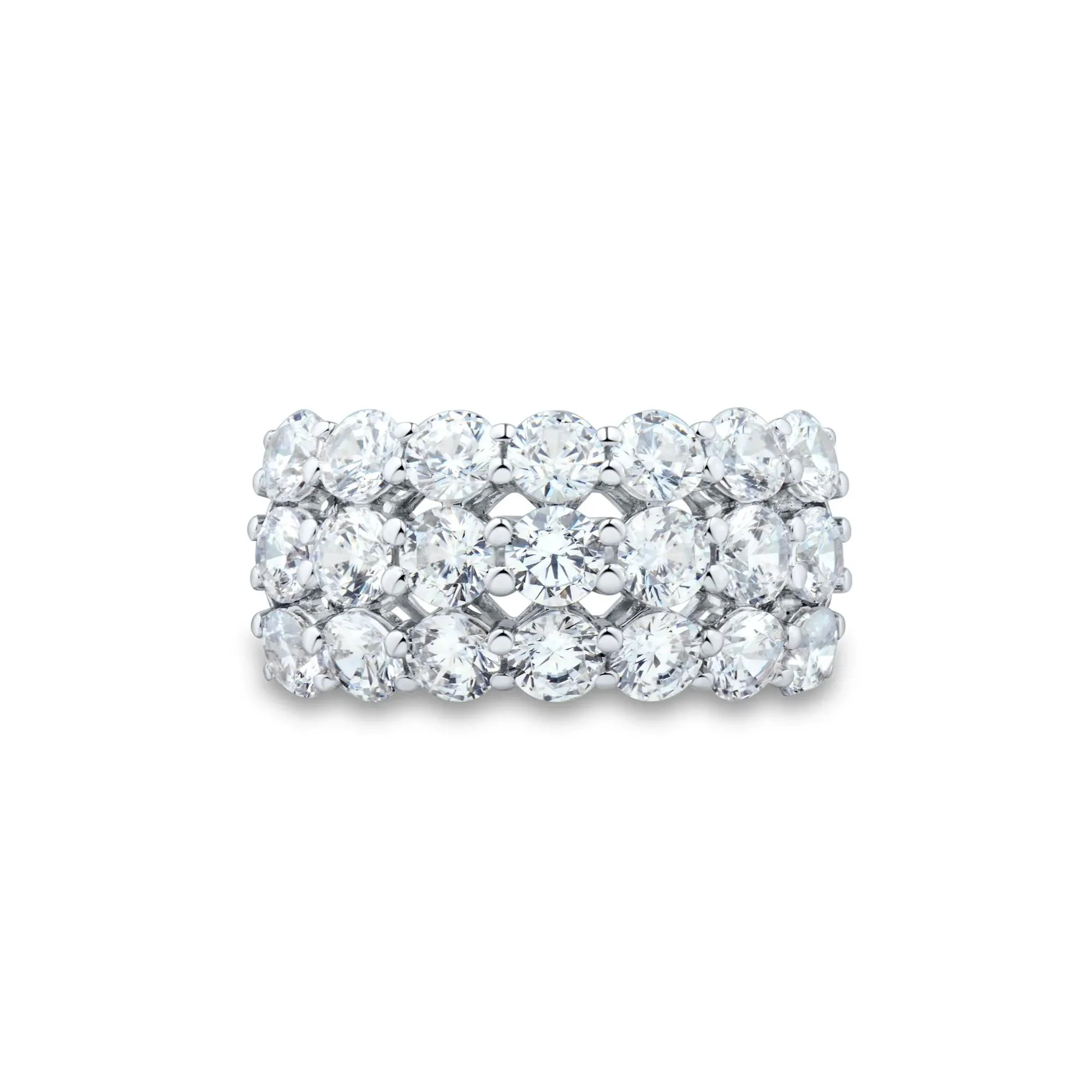 3 CT. Tw. Lab Grown Diamond Three-Row Ring 10K White Gold Round Brilliant Cut Size 9 1mm