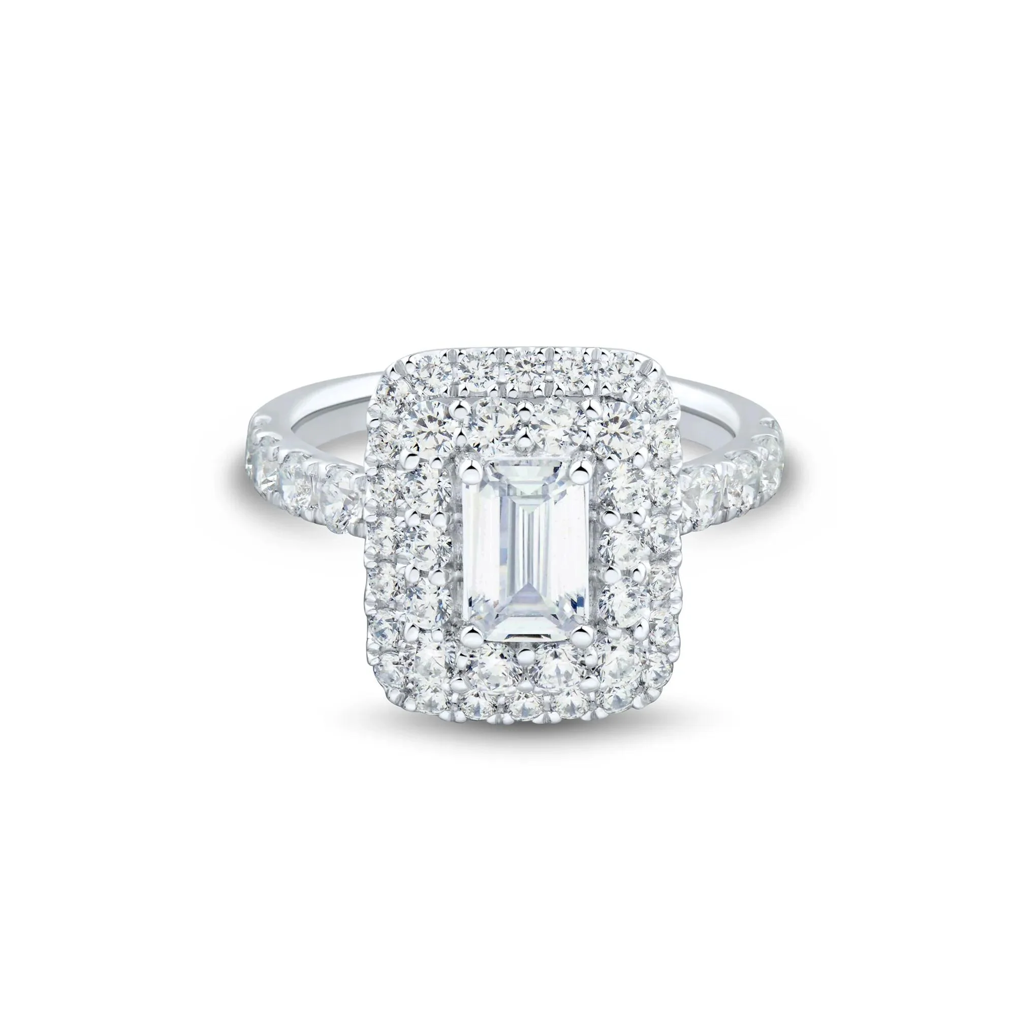 2 1/2 CT. Tw. Lab Grown Diamond Emerald-Cut Double Halo Engagement Ring 10K White Gold Size 7 1.5mm