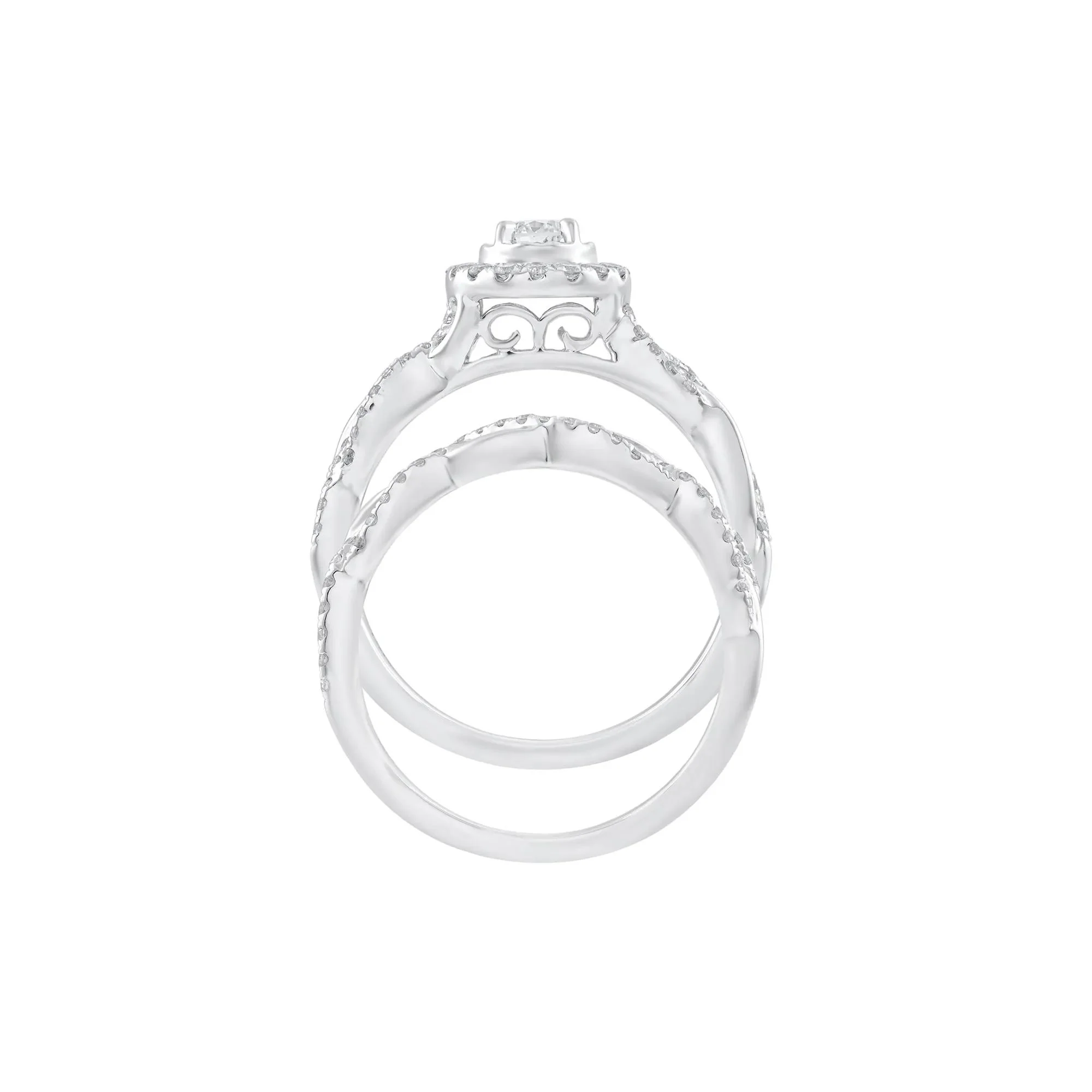 3/4 CT. Tw. Diamond Halo Woven Engagement Set 14K White Gold Ring Round Brilliant Cut Size 6 - Image 2