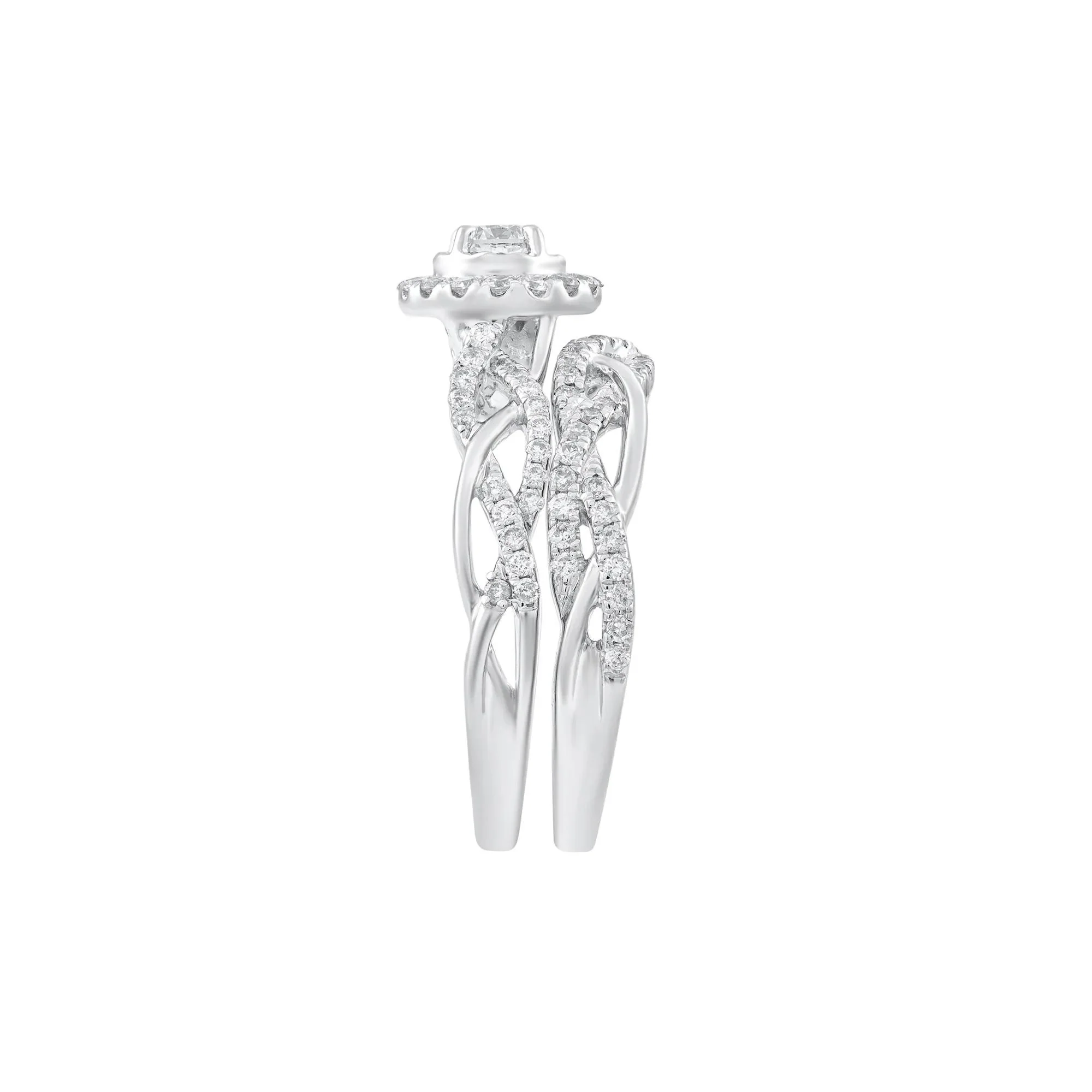 3/4 CT. Tw. Diamond Halo Woven Engagement Set 14K White Gold Ring Round Brilliant Cut Size 6.5 - Image 3