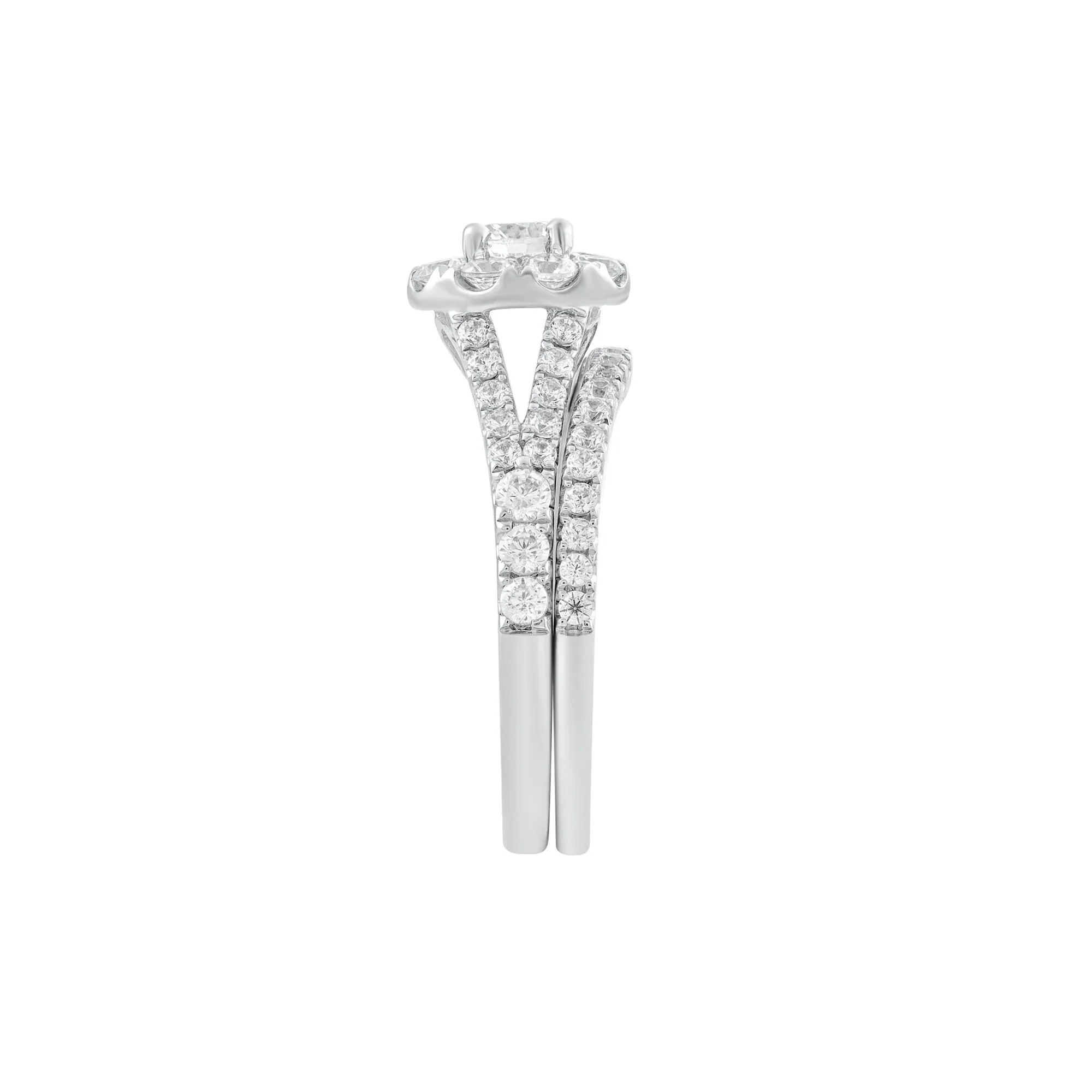 1/2 CT. Tw. Diamond Halo Bridal Set 14K White Gold Ring Size 9 - Image 3