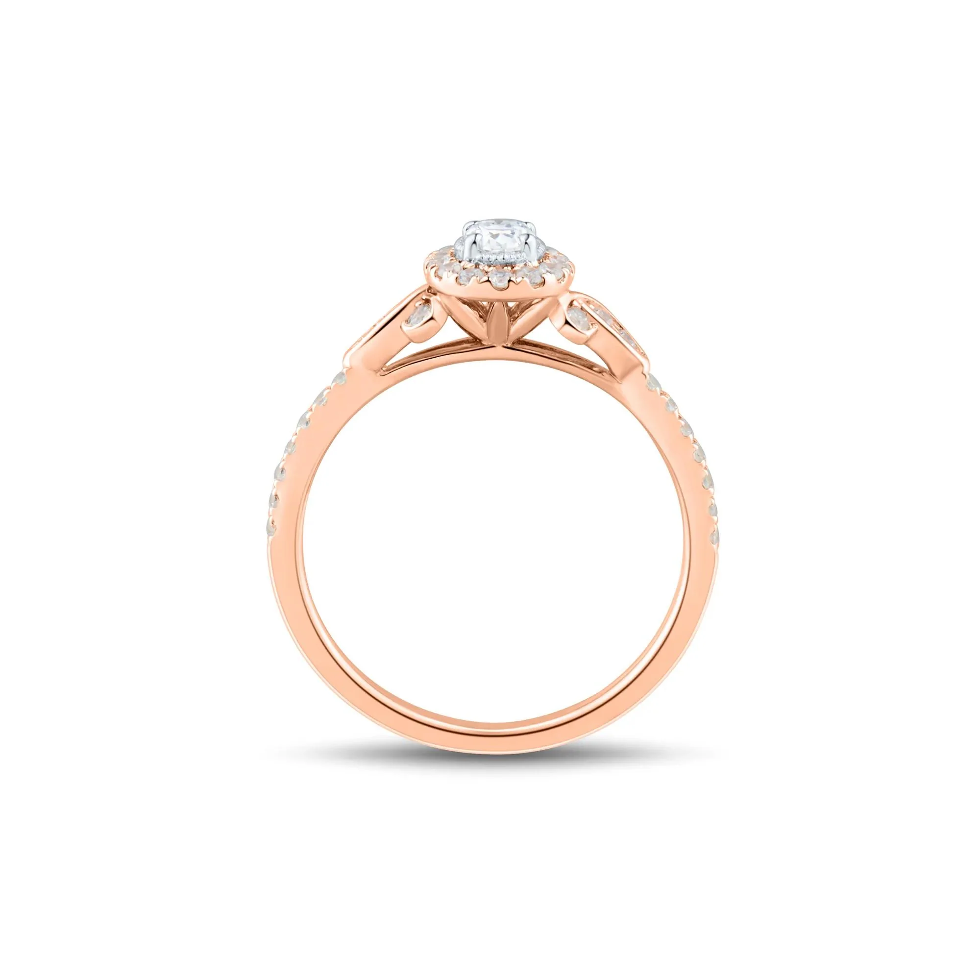 1/2 CT. Tw. Oval Diamond Halo Engagement Ring 14K Rose Gold Round Brilliant Cut Size 9 1mm - Image 2