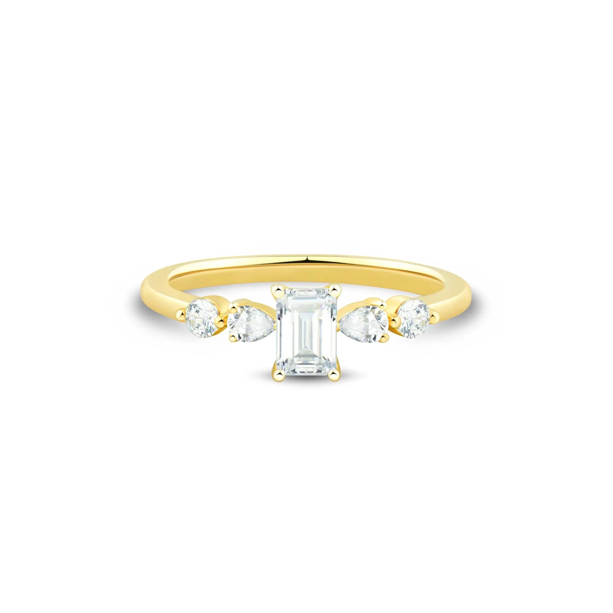 3/4 CT. Tw. Emerald-Cut Diamond Engagement Ring 14K Yellow Gold Round Brilliant Cut Size 6.5 1mm
